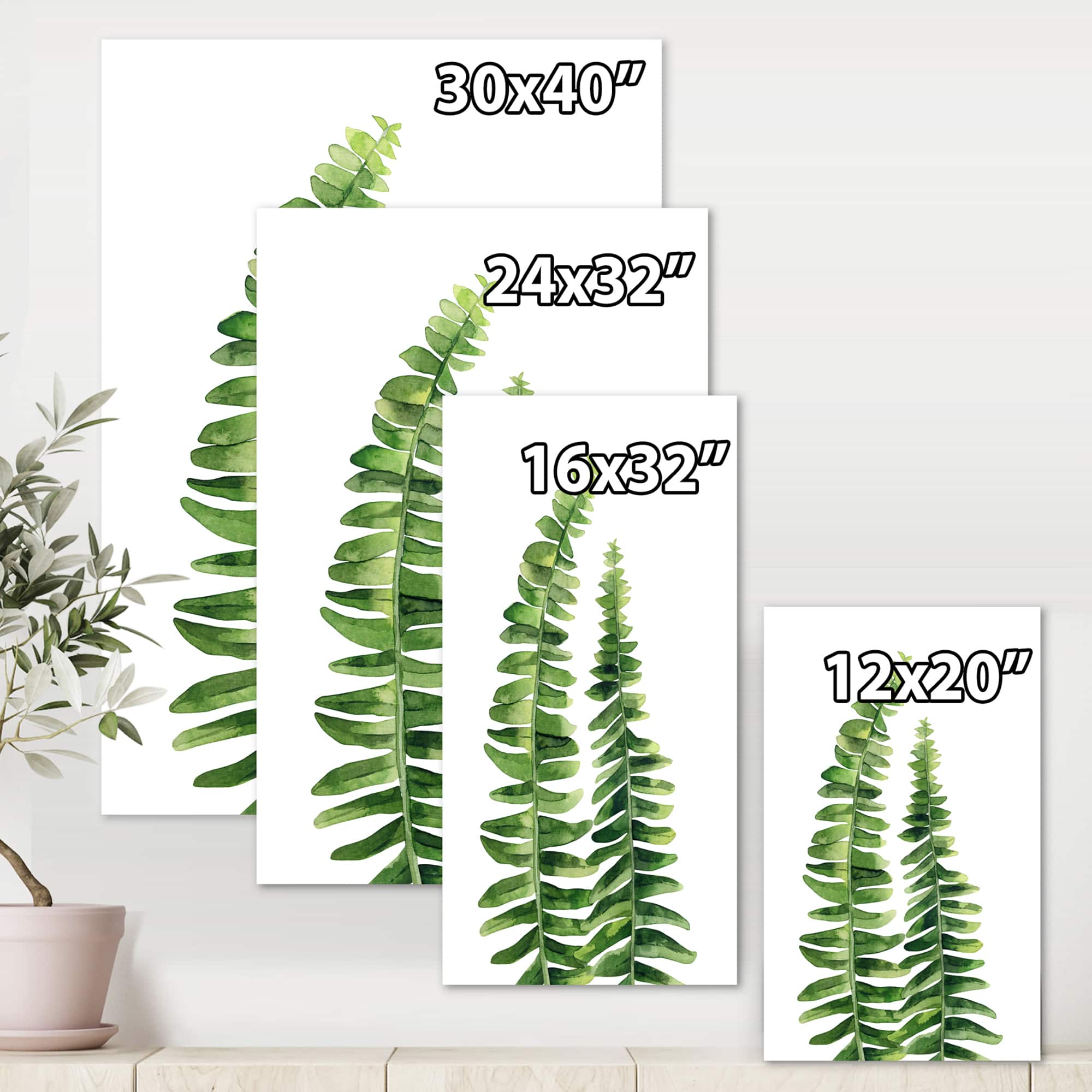 Designart - Fern Leaves Detail IV - Farmhouse Canvas Wall Art Print