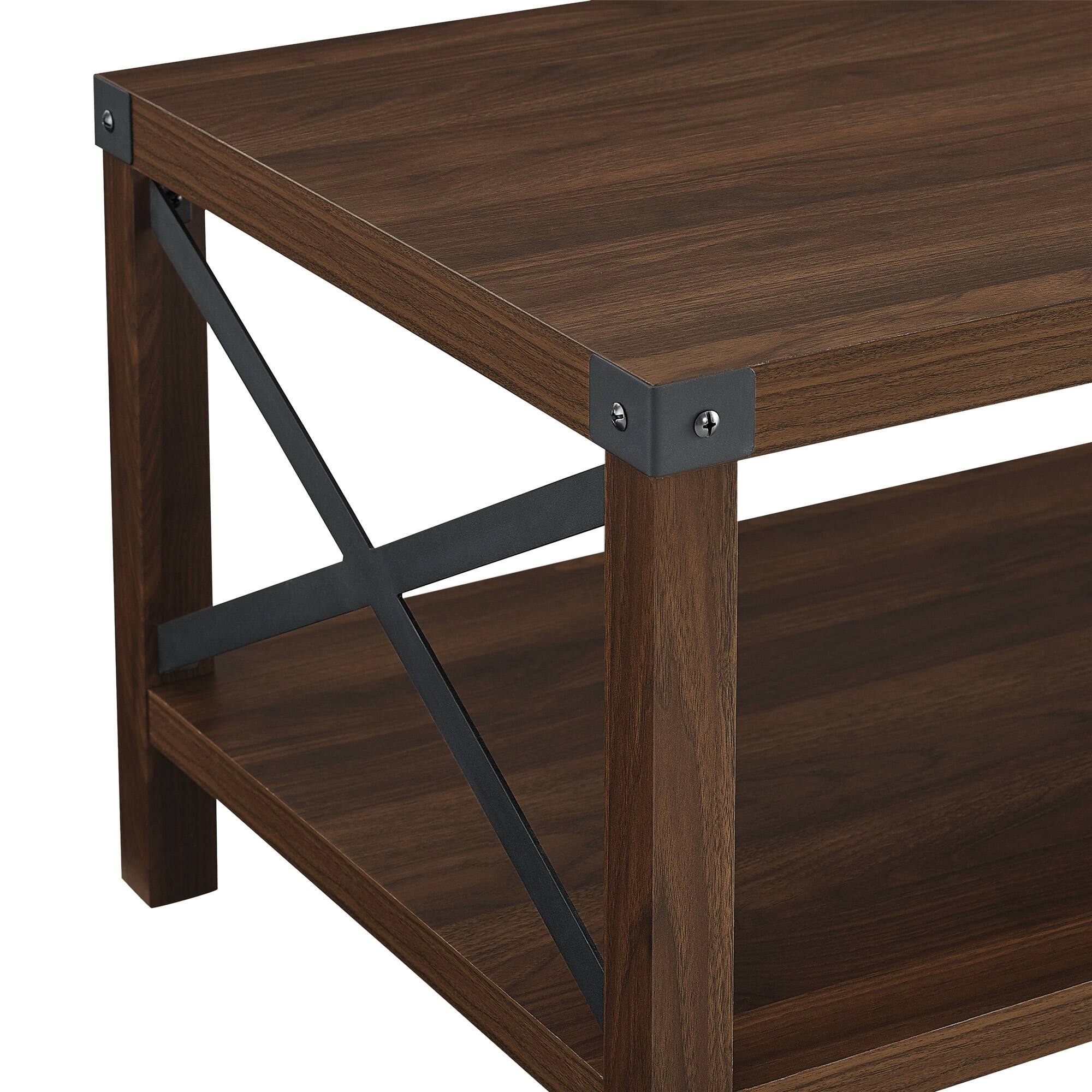 Dark Walnut Metal X Rustic Wood Coffee Table