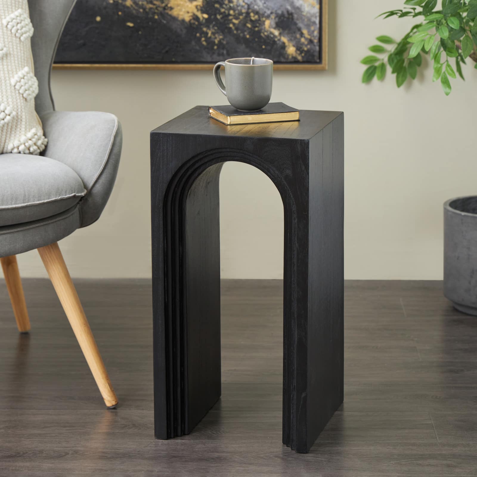 12" x 24" Black Wood Cutout Arch Side End Accent Table