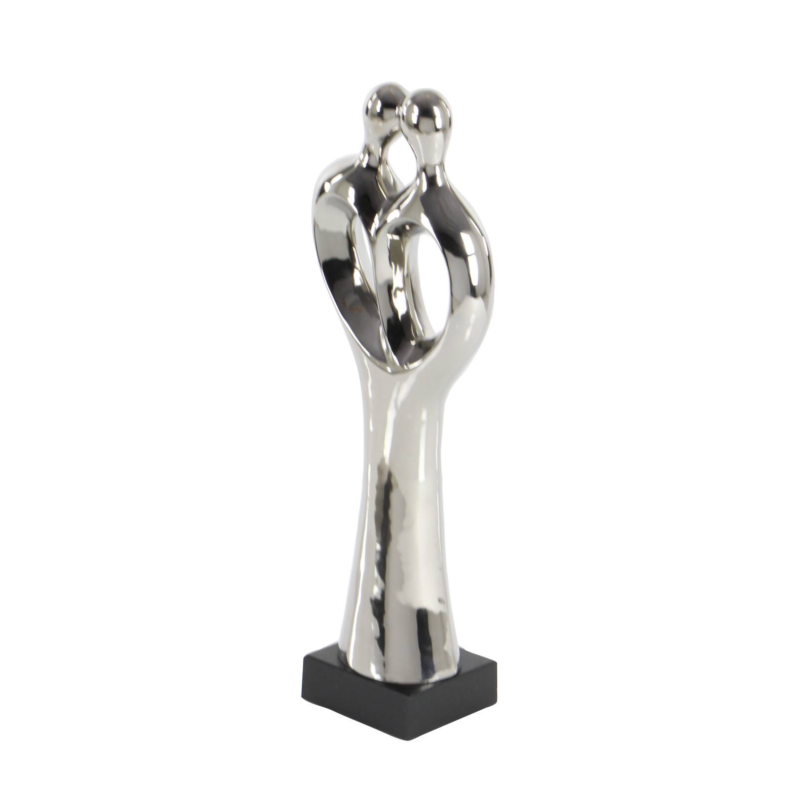 19" Traditional Silver Porcelain Stylized Abstract Couple Sculpture