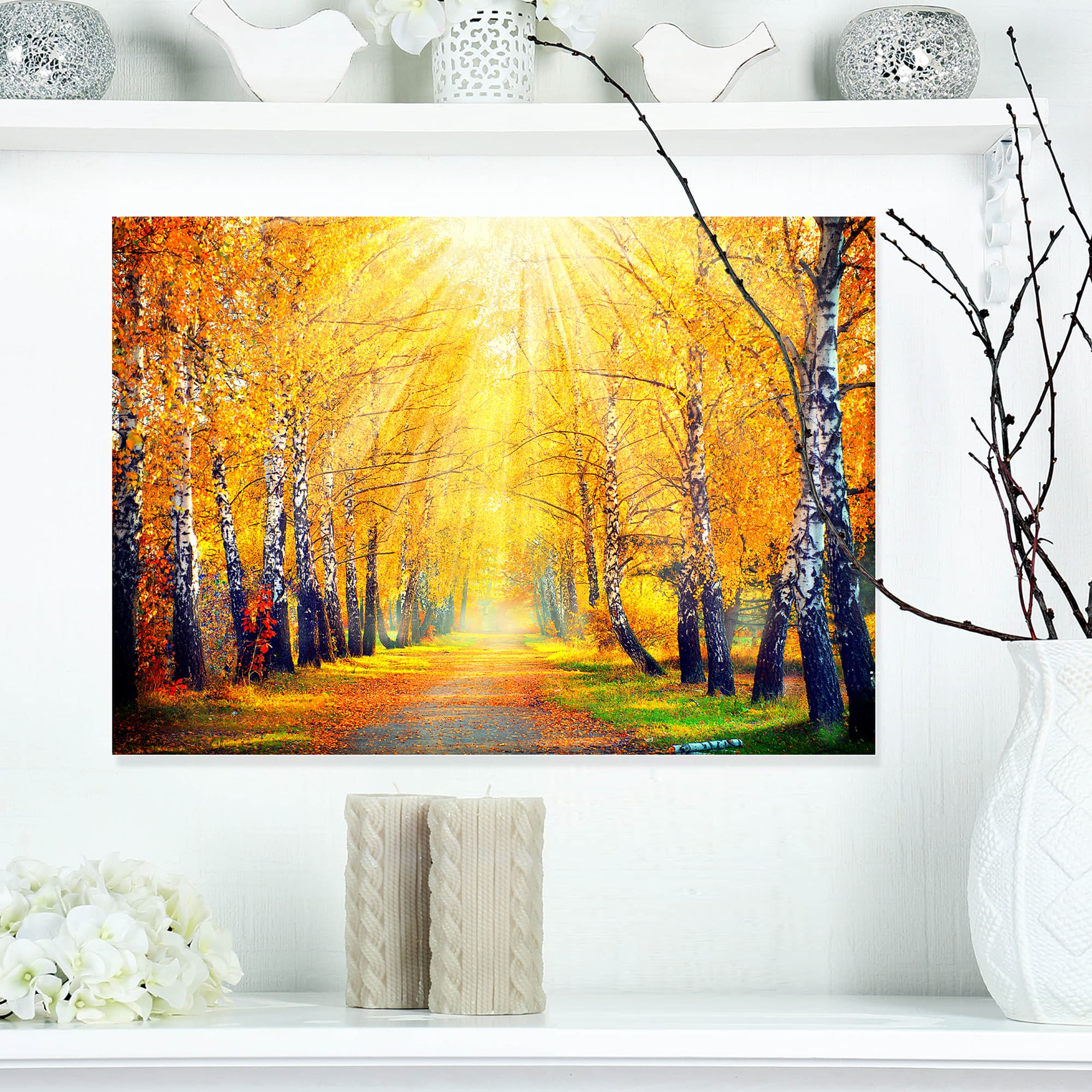 Designart - Yellow Autumn Trees in Sunray