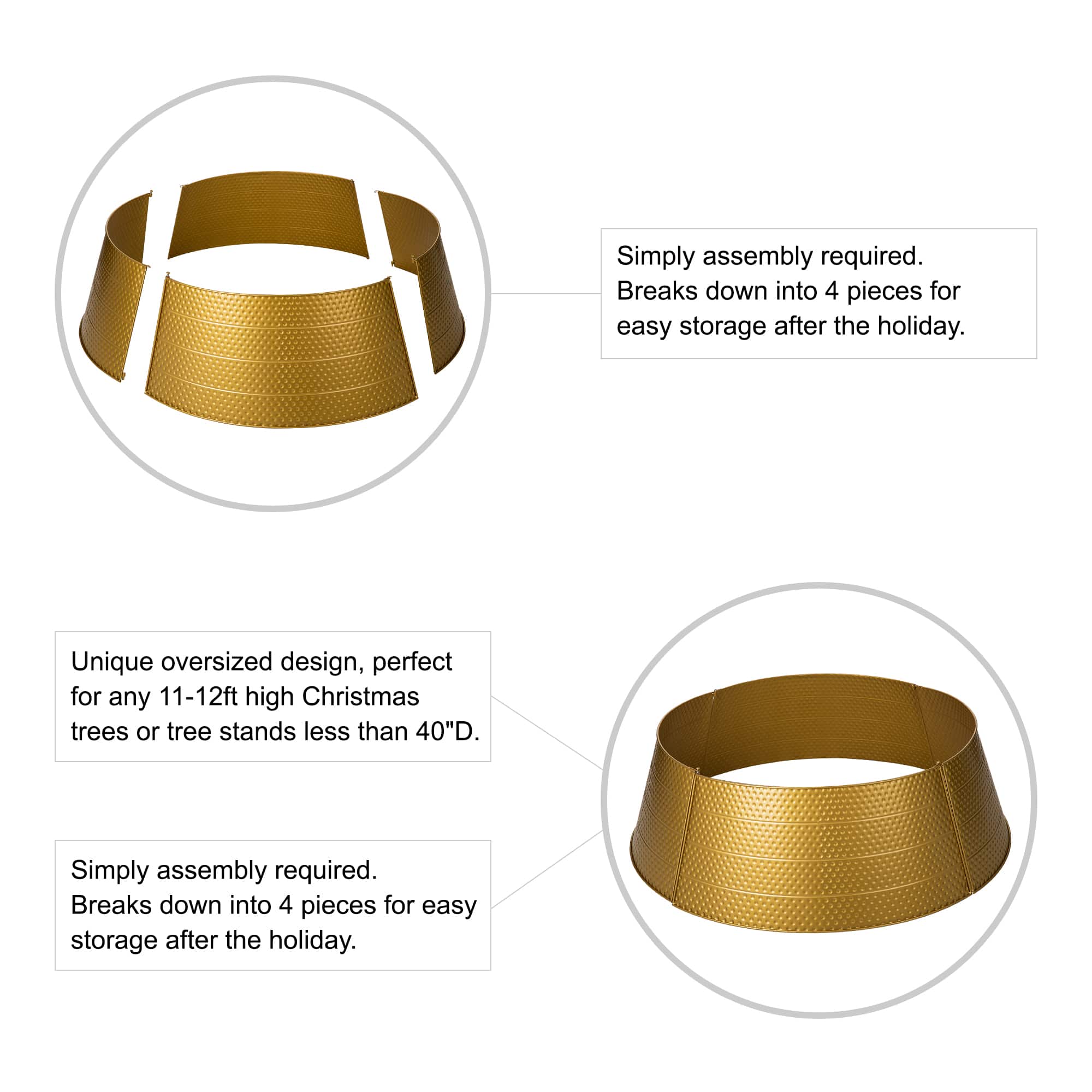 Glitzhome® 40.5" Christmas Gold Hammered Metal Tree Collar