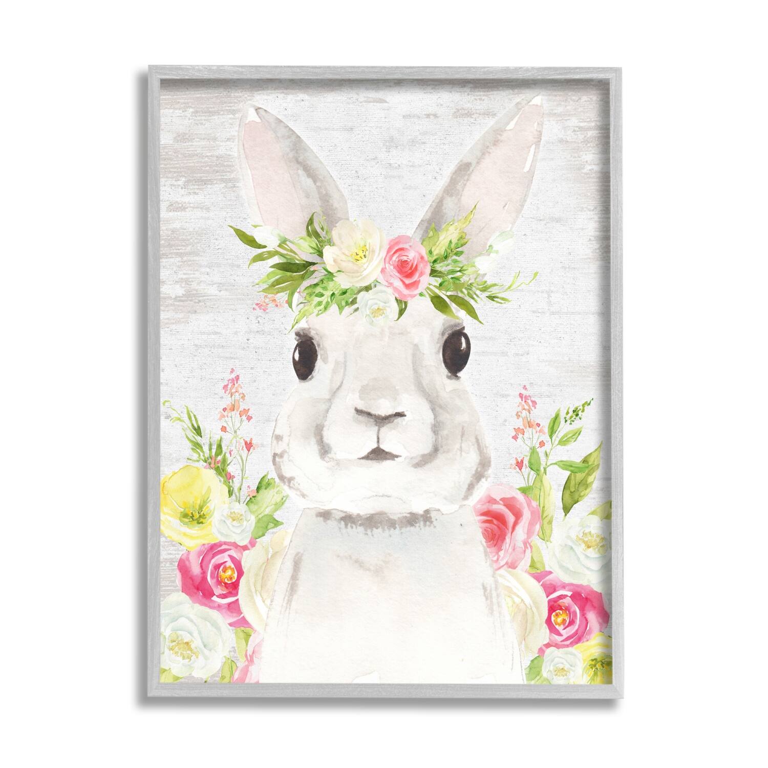 Stupell Industries Rustic Easter Bunny Flower Crown Spring Bouquet Framed Giclee Art
