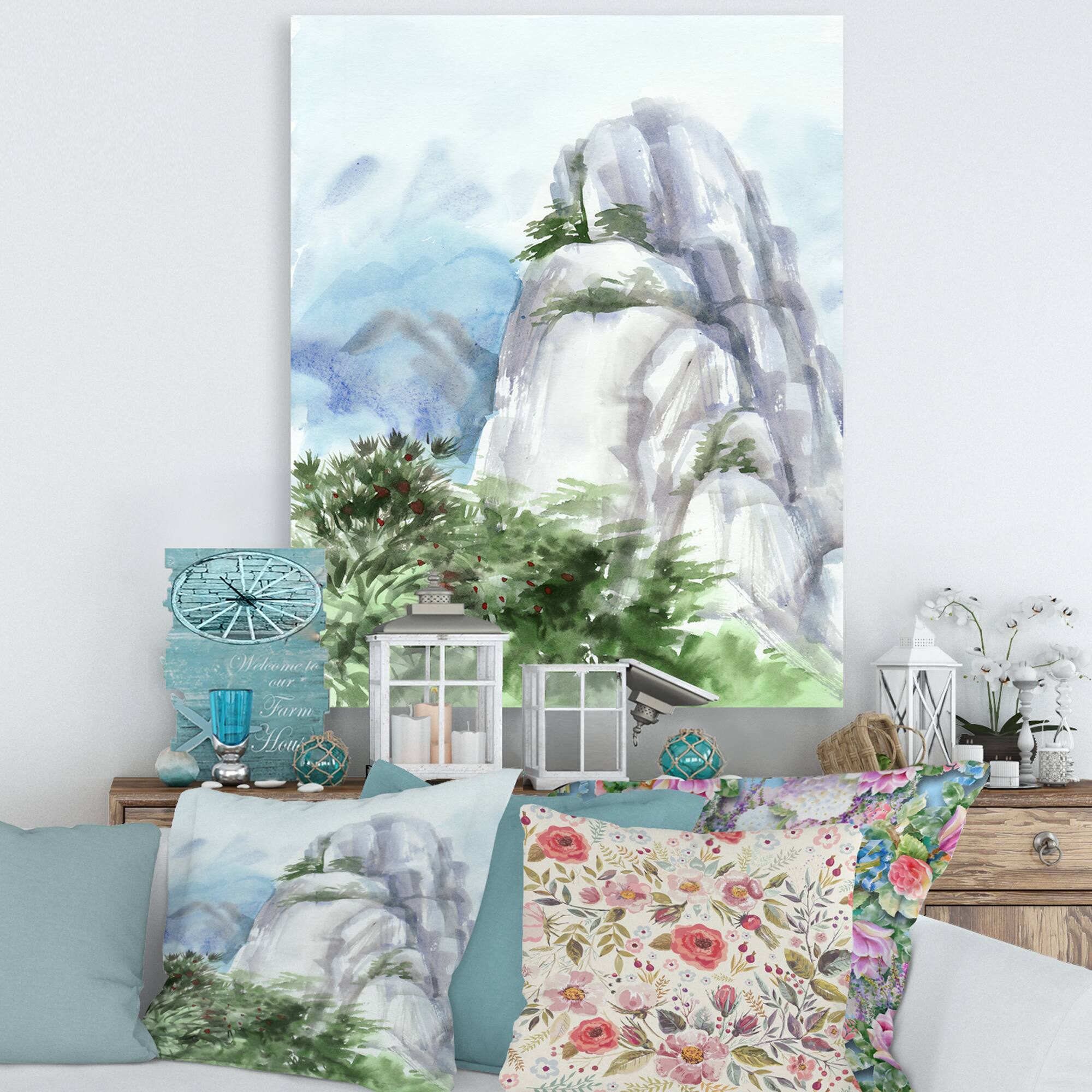 Designart - Mountain Top In The Clouds - Traditional Canvas Wall Art Print