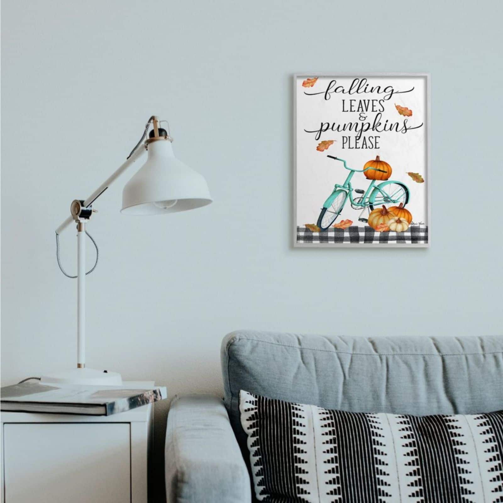 Stupell Industries Fall Leaves Pumpkin & Turquoise Bicycle Gray Framed Wall Art