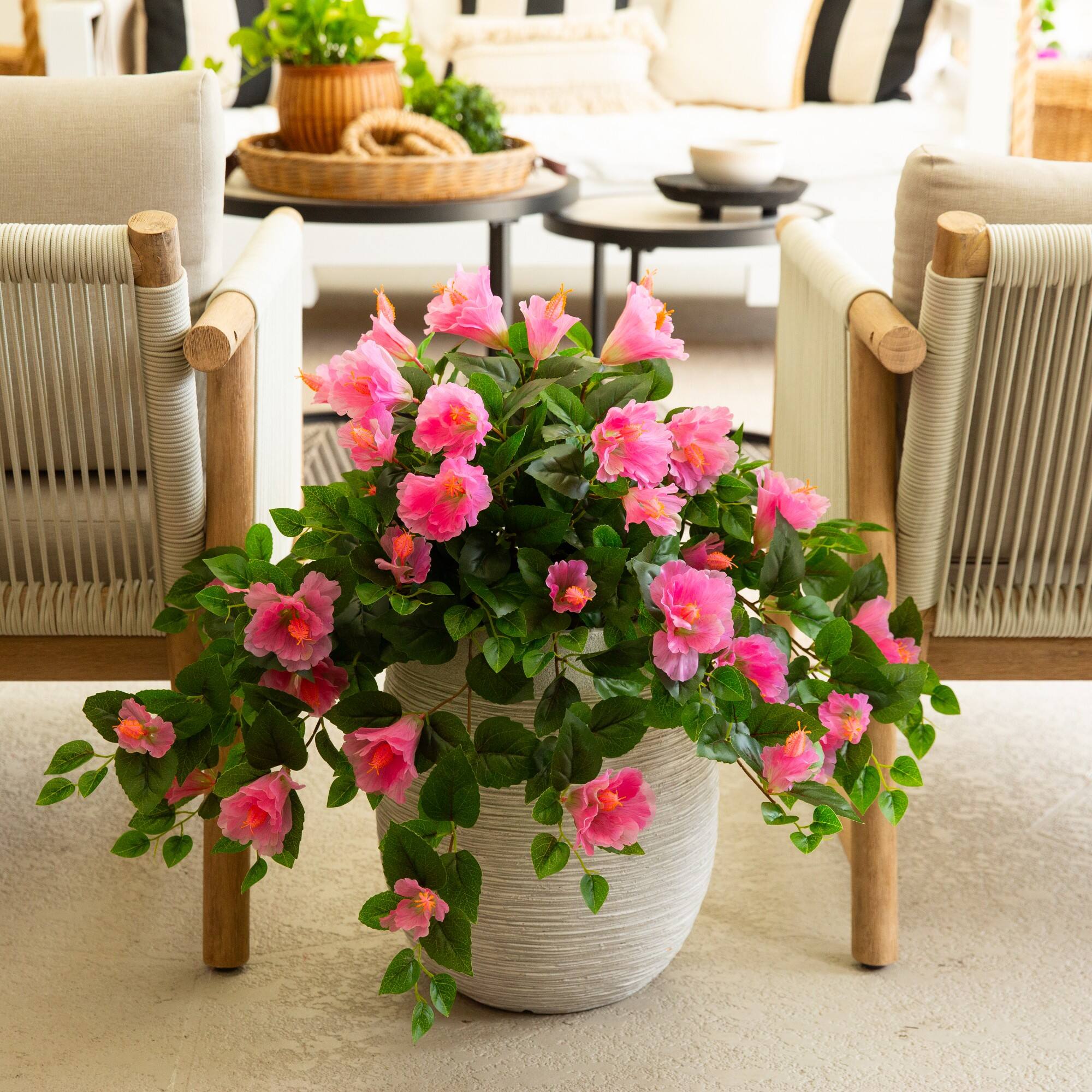 24" UV Resistant Artificial Hibiscus Hanging Plants