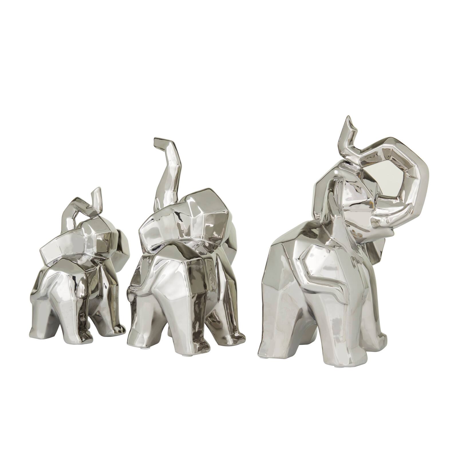 Silver Contemporary Elephant Sculpture Set