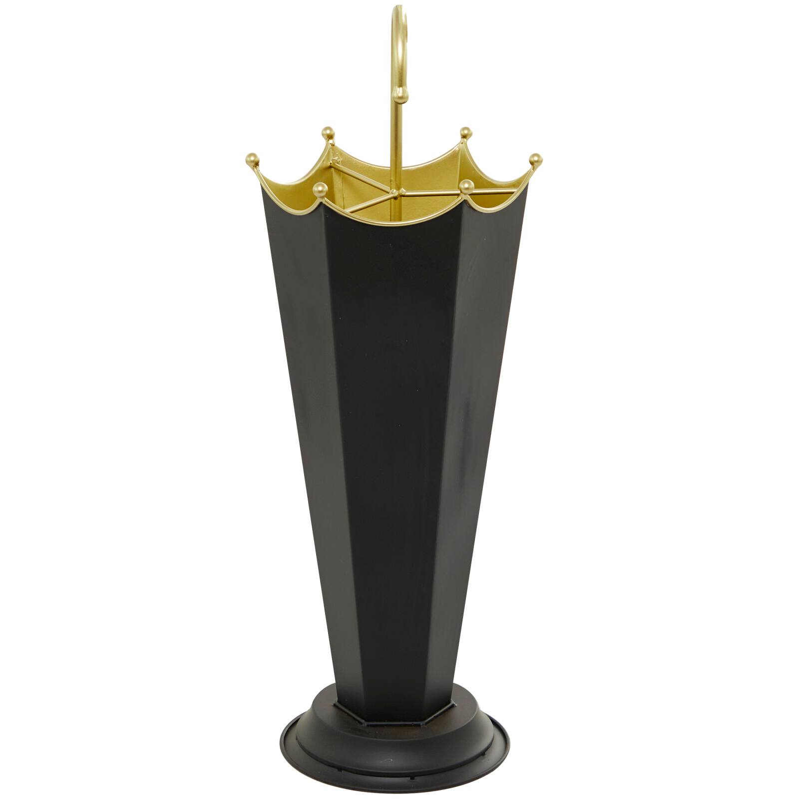 Black Metal Abstract Umbrella Stand with Gold Handle 10" x 9" x 27"