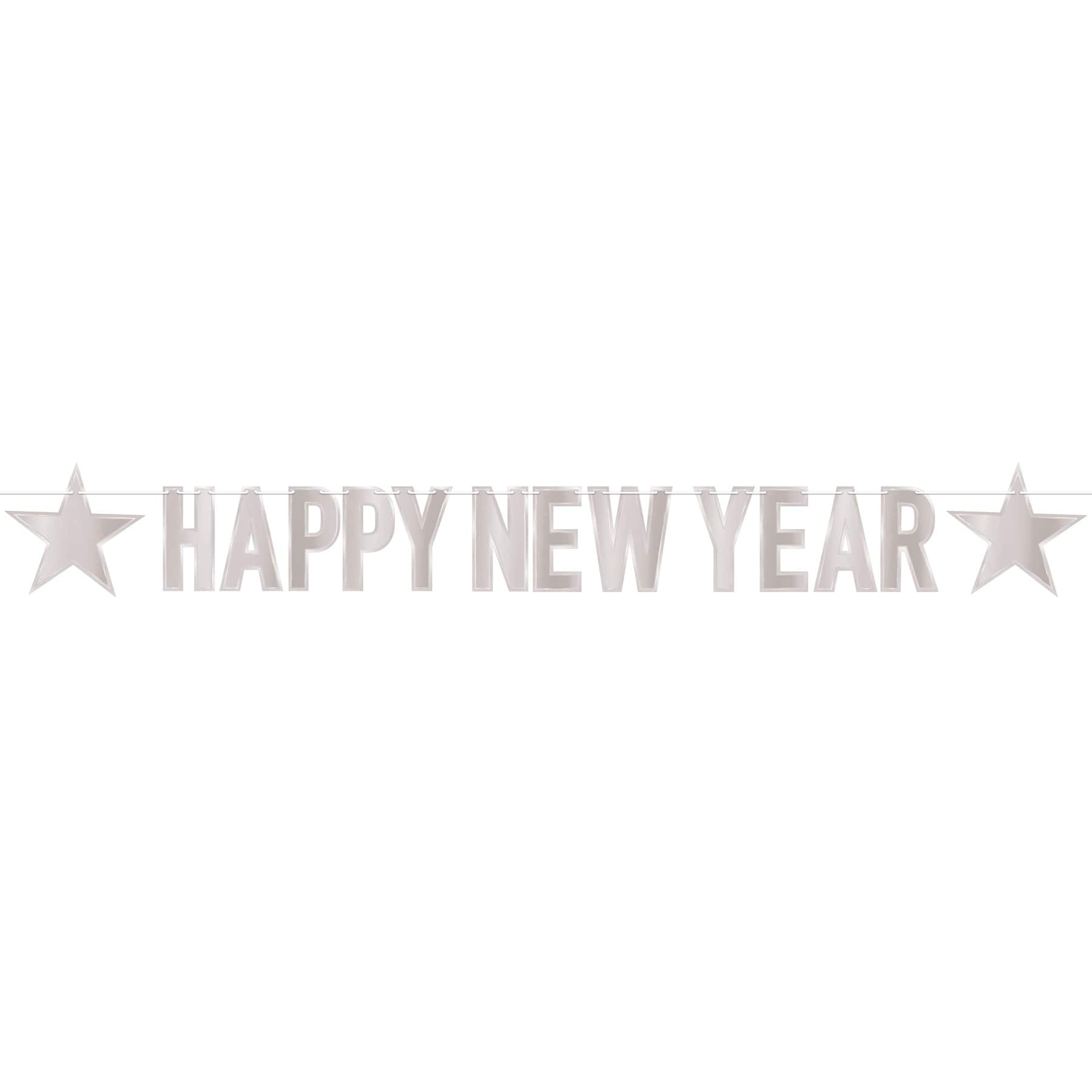 Beistle 8.5" x 7ft. Silver Foil Happy New Year Streamer
