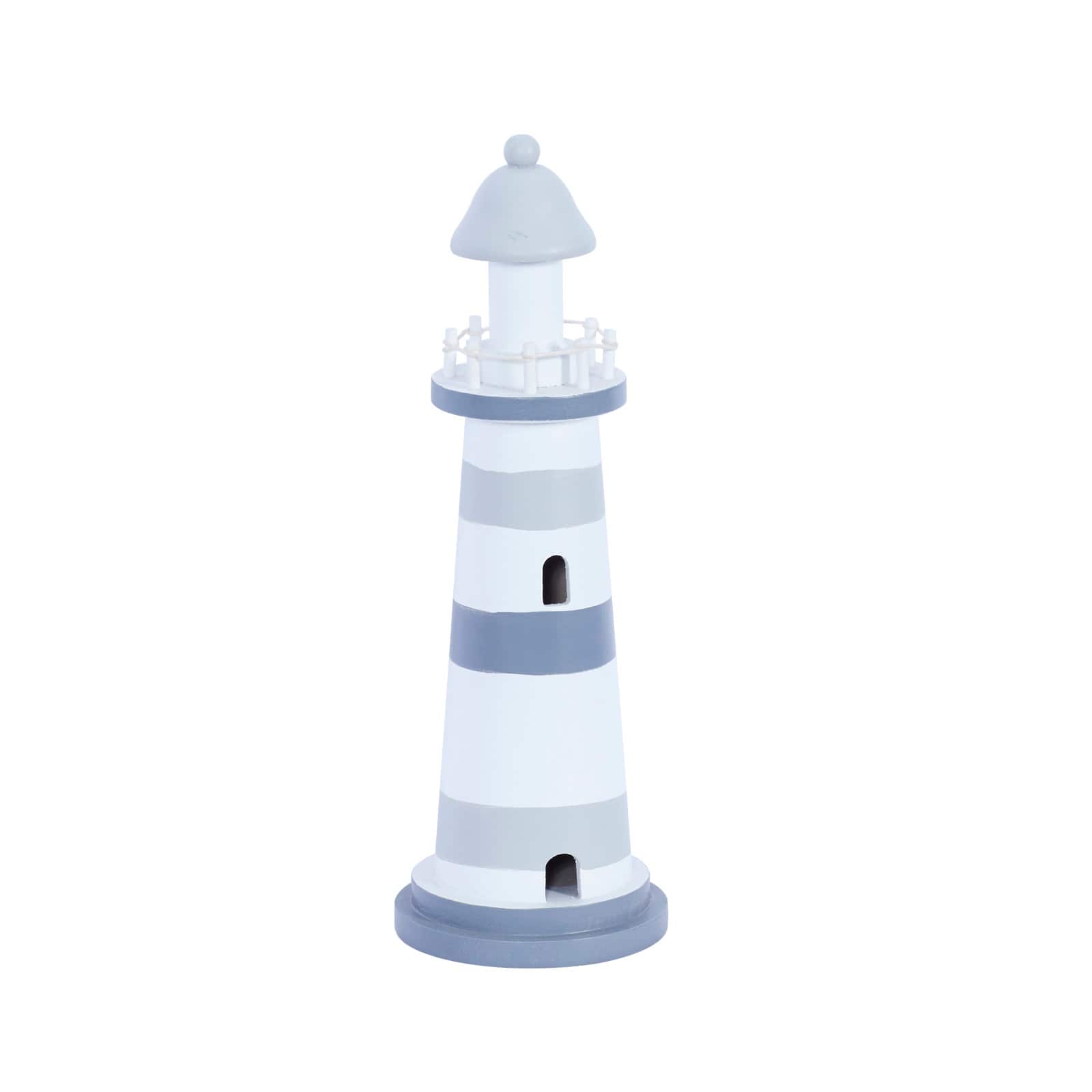 Grey wood Coastal Sculpture, Lighthouse 13" x 4" x 4"