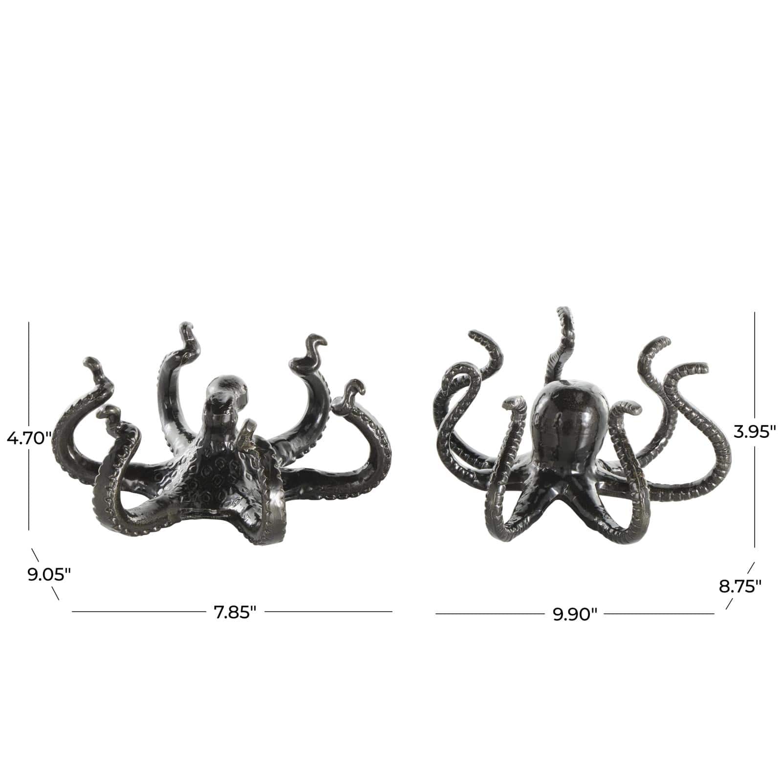Black Aluminum Metal Octopus with Splayed Arms Sculpture Set