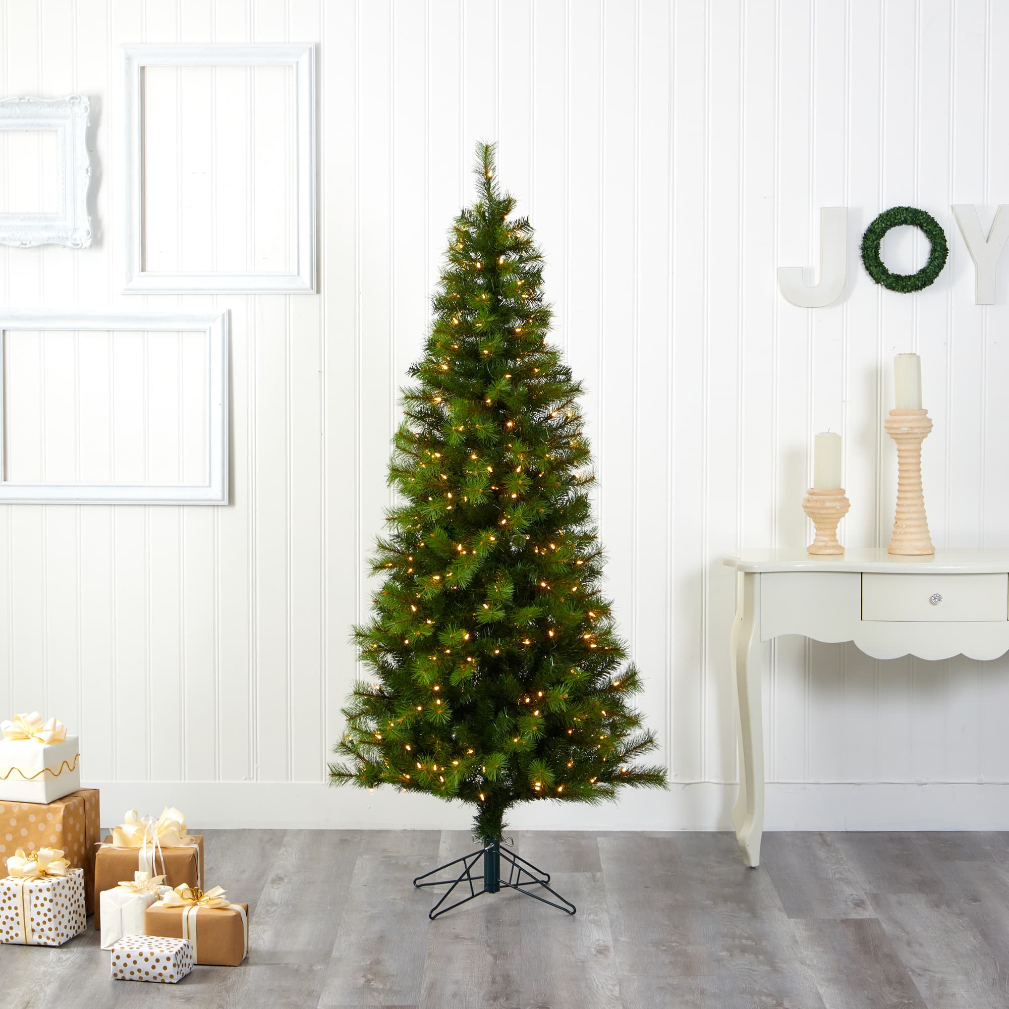 6.5ft. Pre-Lit Green Valley Pine Artificial Christmas Tree, Warm White LED Lights