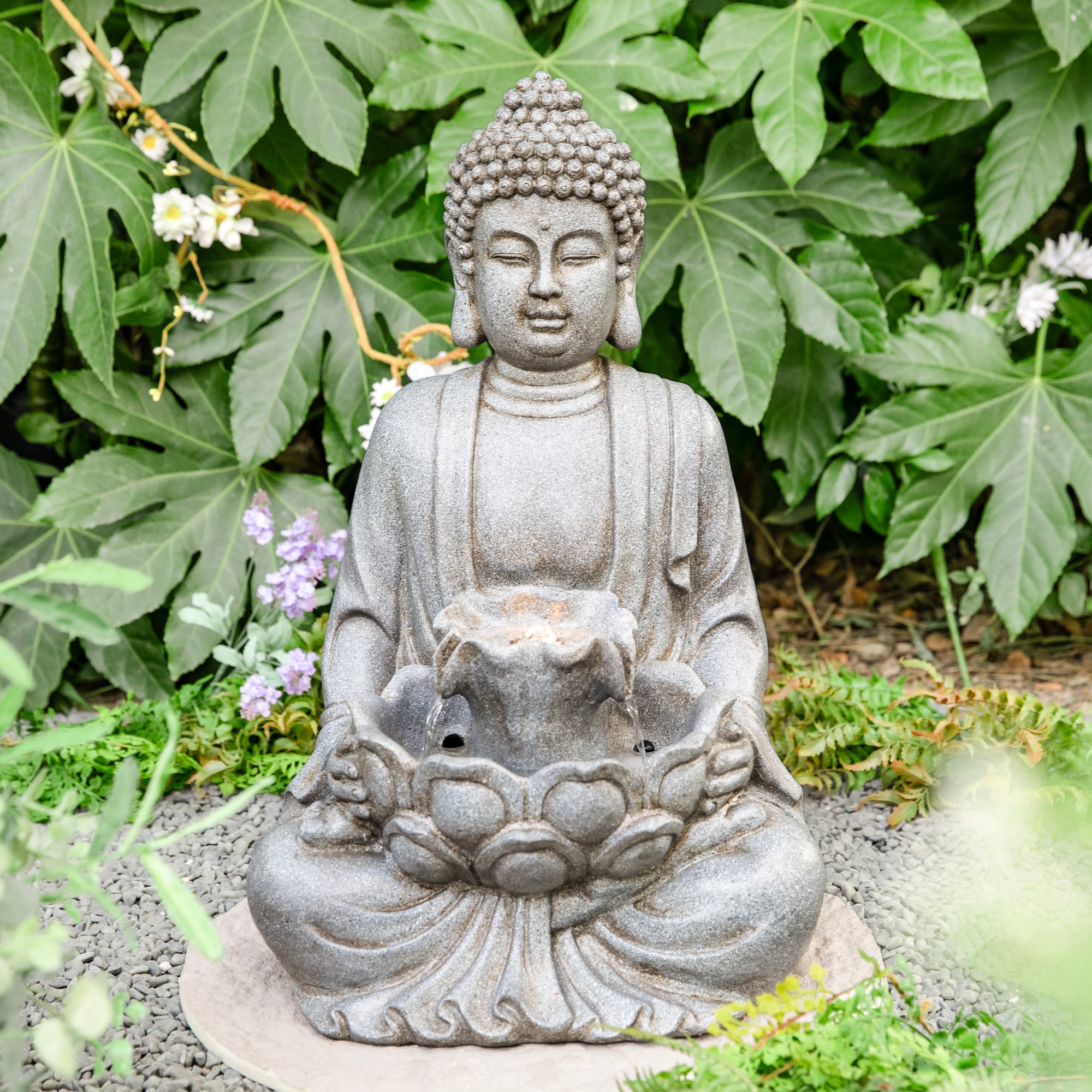 Glitzhome® Zen-Style LED Meditating Buddha Outdoor Fountain