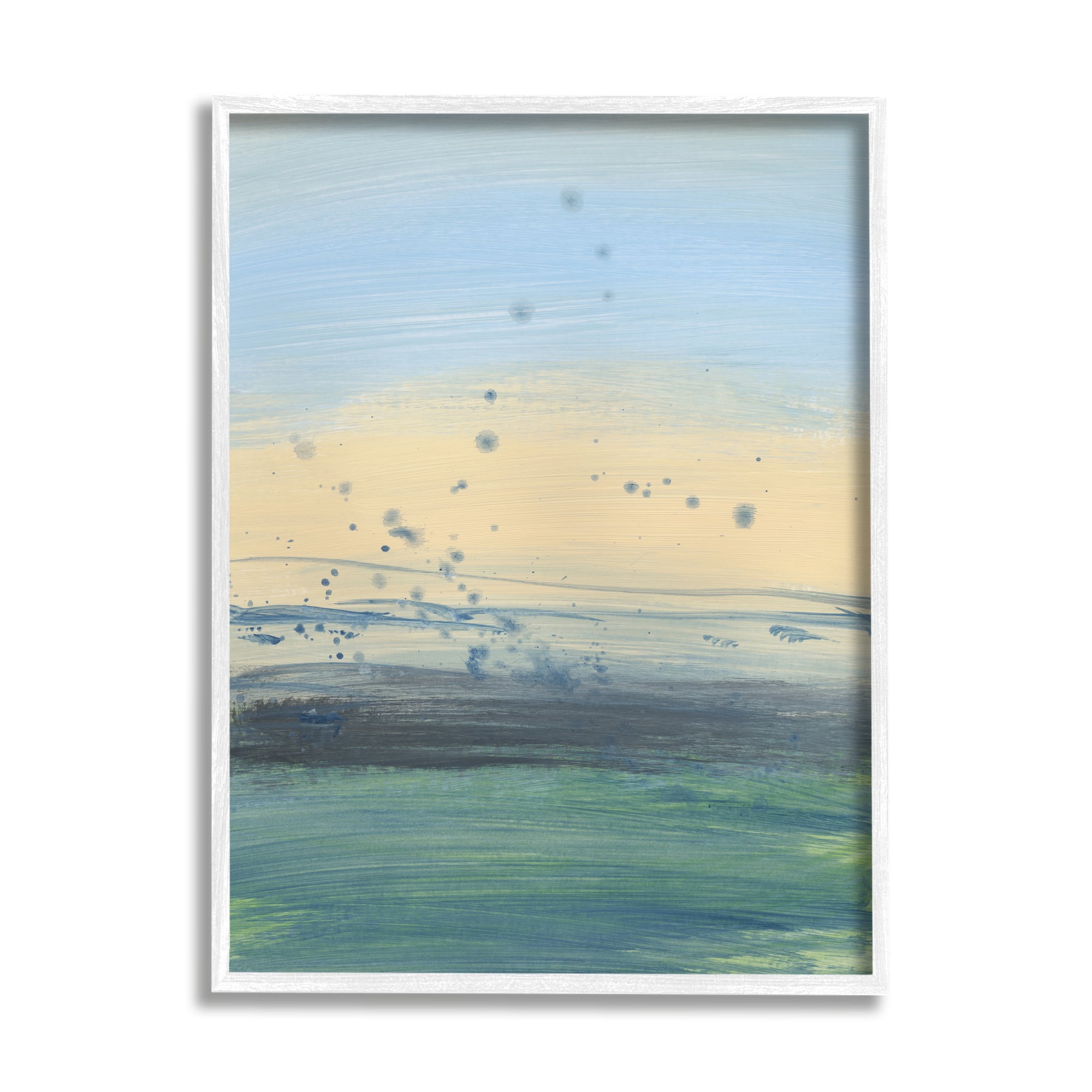 Stupell Industries Conceptual Yellow Ocean Sunset Blue Paint Splatter in White Frame Wall Art
