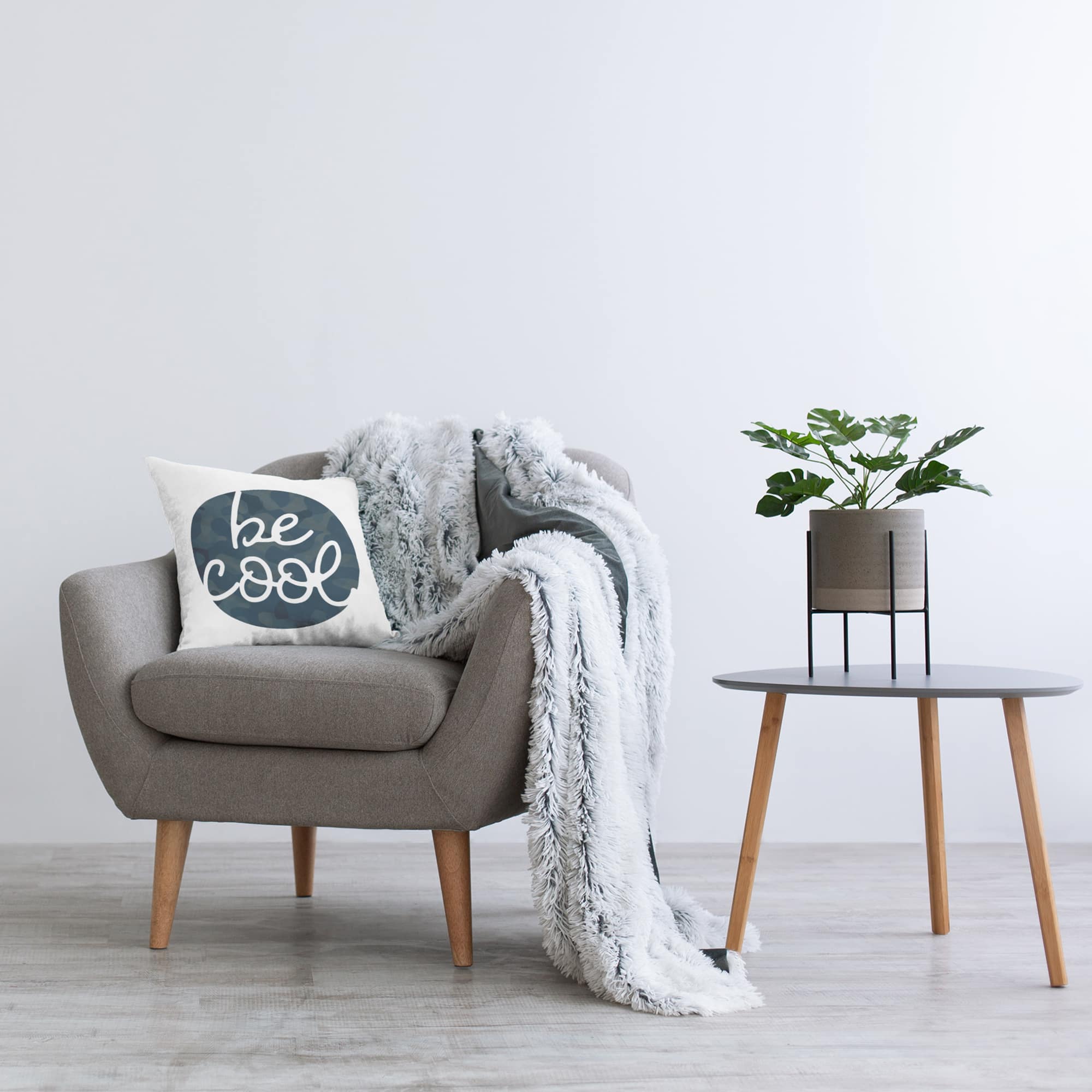 Stupell Industries Be Cool Phrase Blue Camouflage Patterned Circle Throw Pillow 18" x 18"