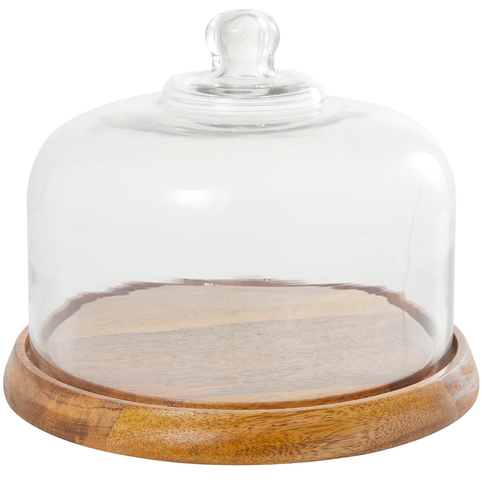 10" Brown Mango Wood Decorative Cake Stand with Glass Cloche