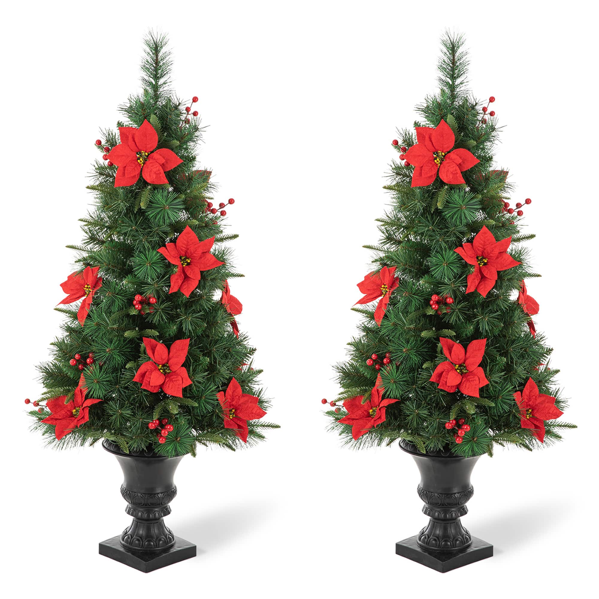 2 Pack 4ft. Pre-Lit Pine Artificial Christmas Porch Tree