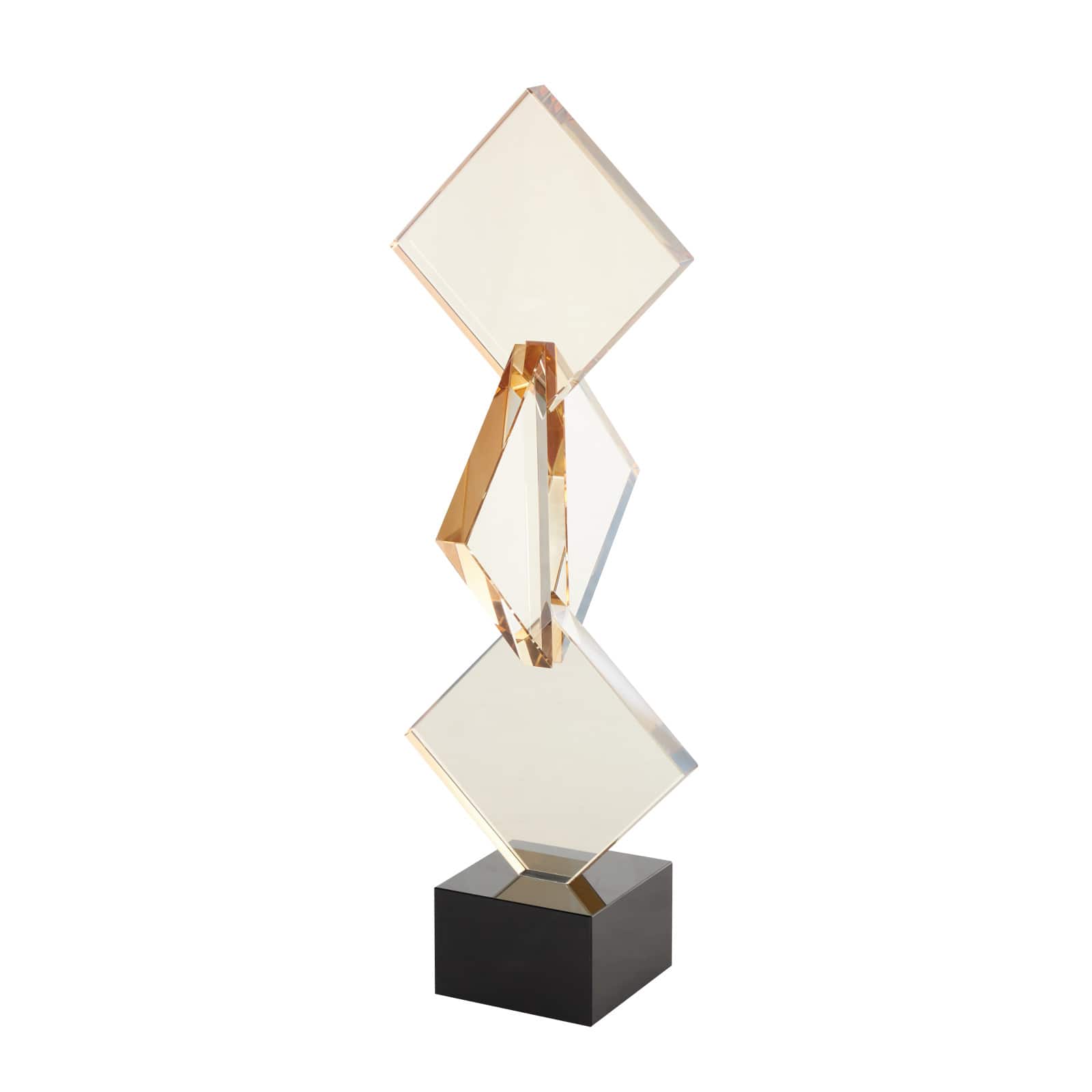 16" Orange Glass Stacked Diamonds Decorative Sculpture
