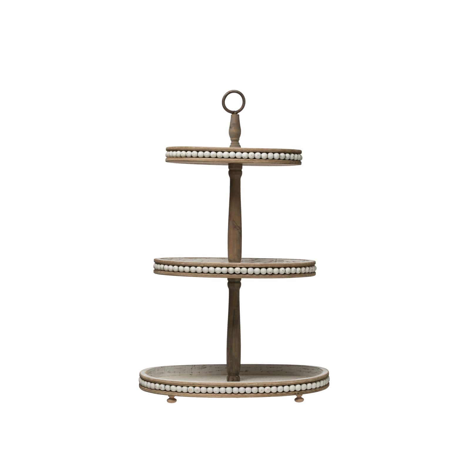 Hello Honey® 30.5" Decorative Oval 3-Tier Wood Tray with Handle