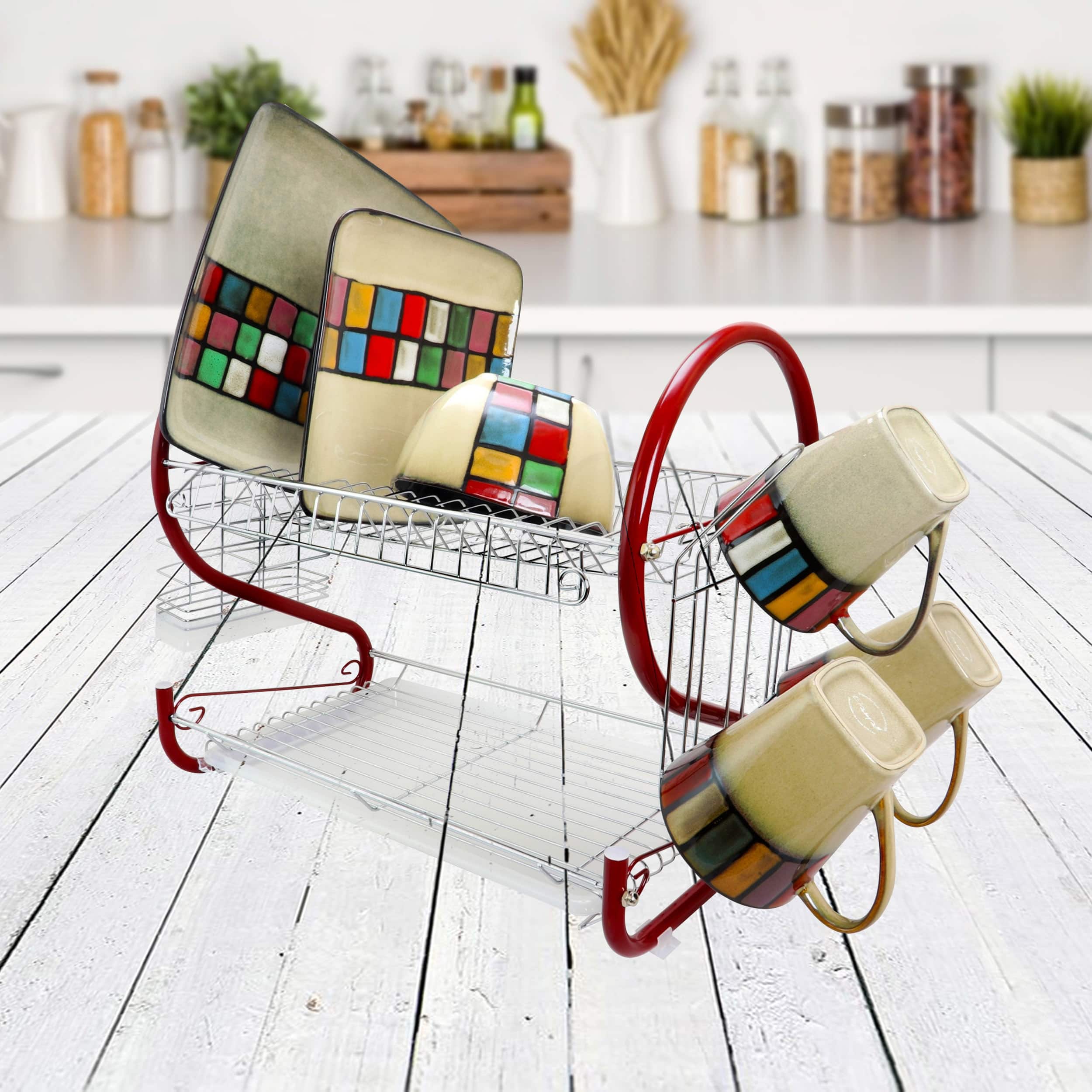 Better Chef Red 2-Tier 16" Chrome Plated Dish Rack