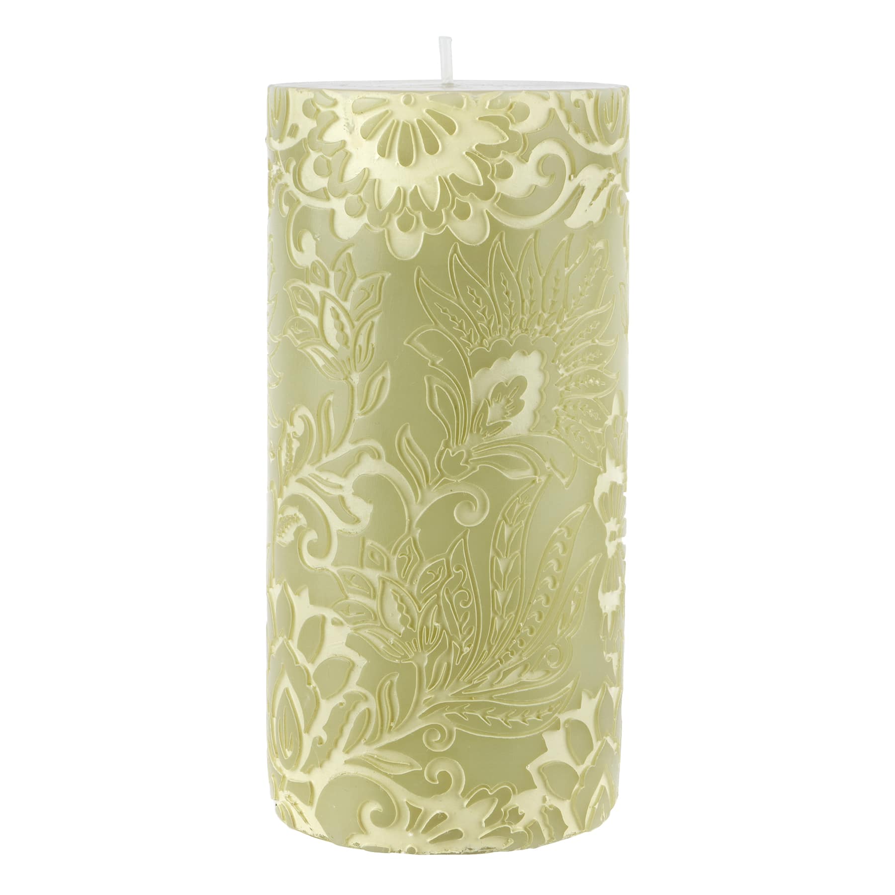 Sage & White Floral Embossed Pillar Candle by Ashland®