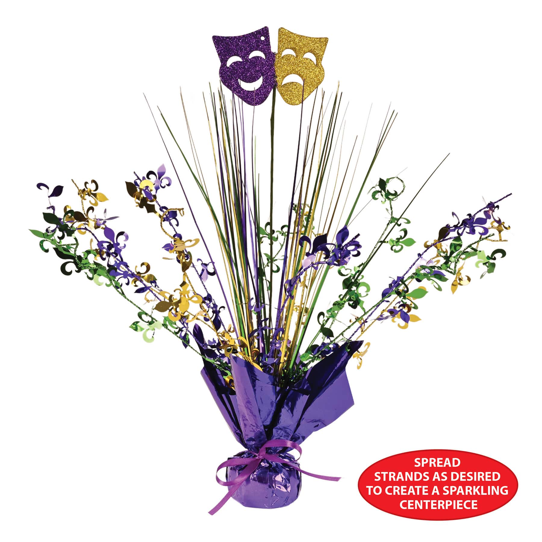 Beistle 15" Mardi Gras Gleam 'N Spray Centerpieces, 2ct.