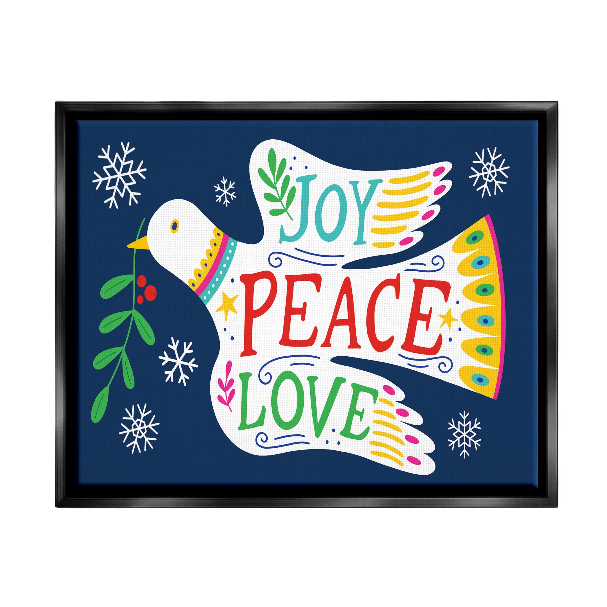Stupell Industries Joy Peace Love Dove Holly Sprig Framed Floater Canvas Wall Art