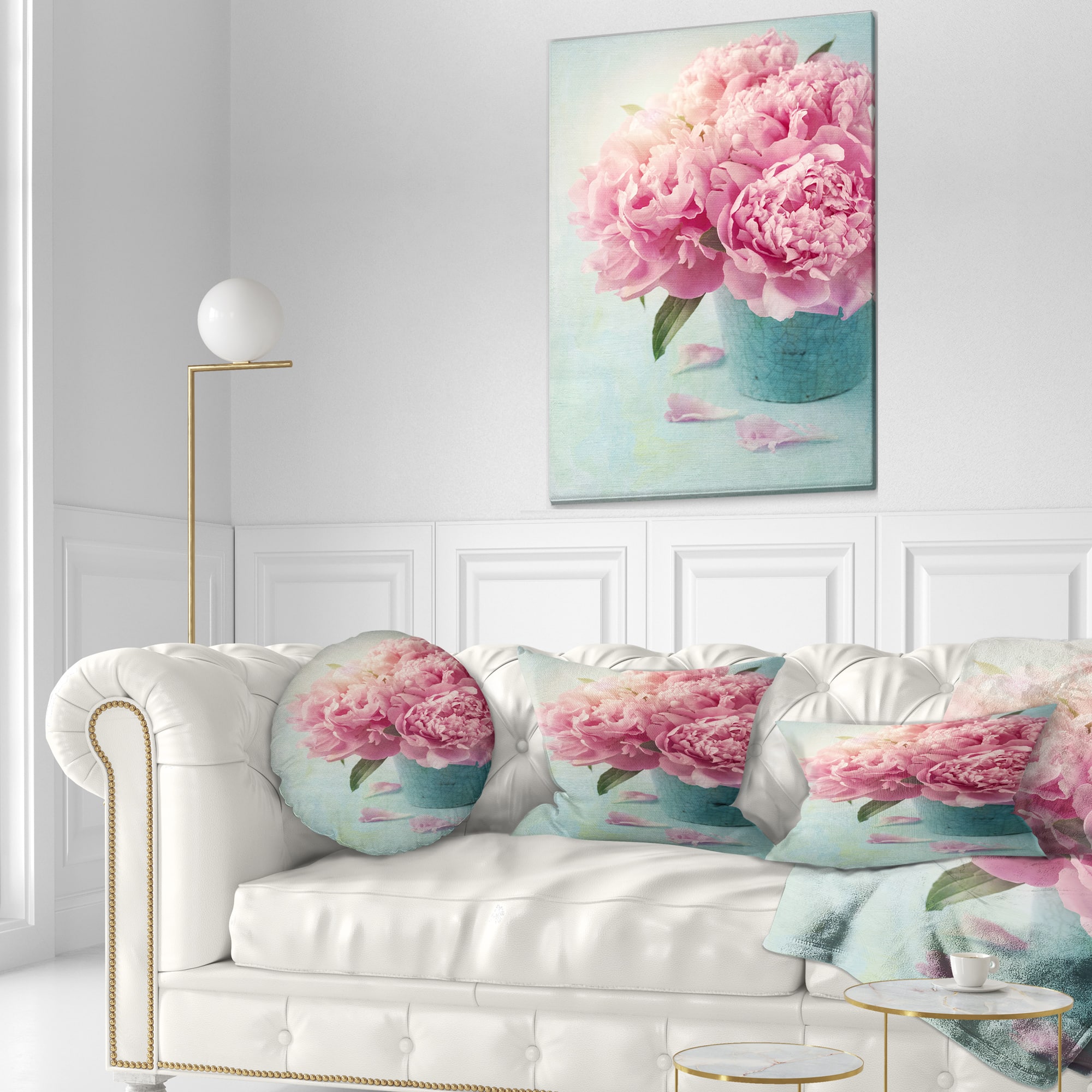 Designart - Pink Peony Flowers in Vase - Large Floral Wall Art Canvas