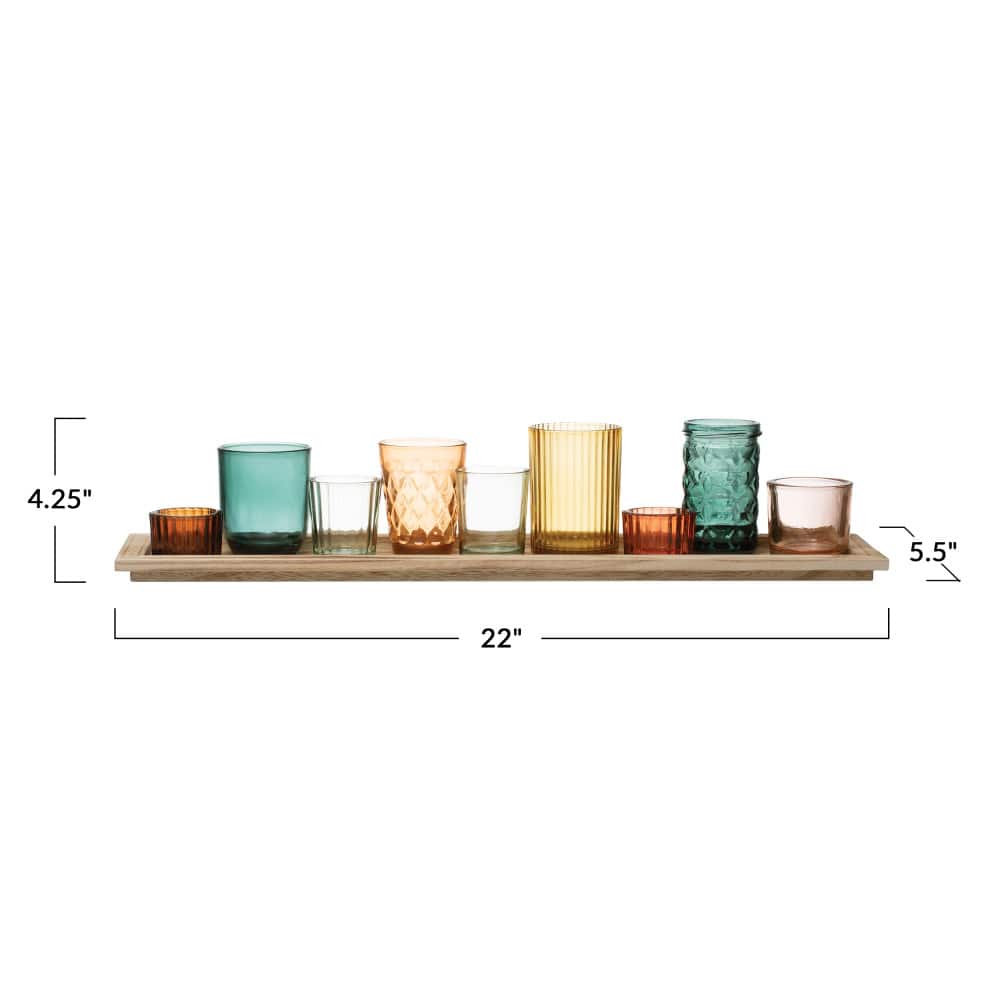 Hello Honey® Glass Votive Candle Holders & Wood Tray Set