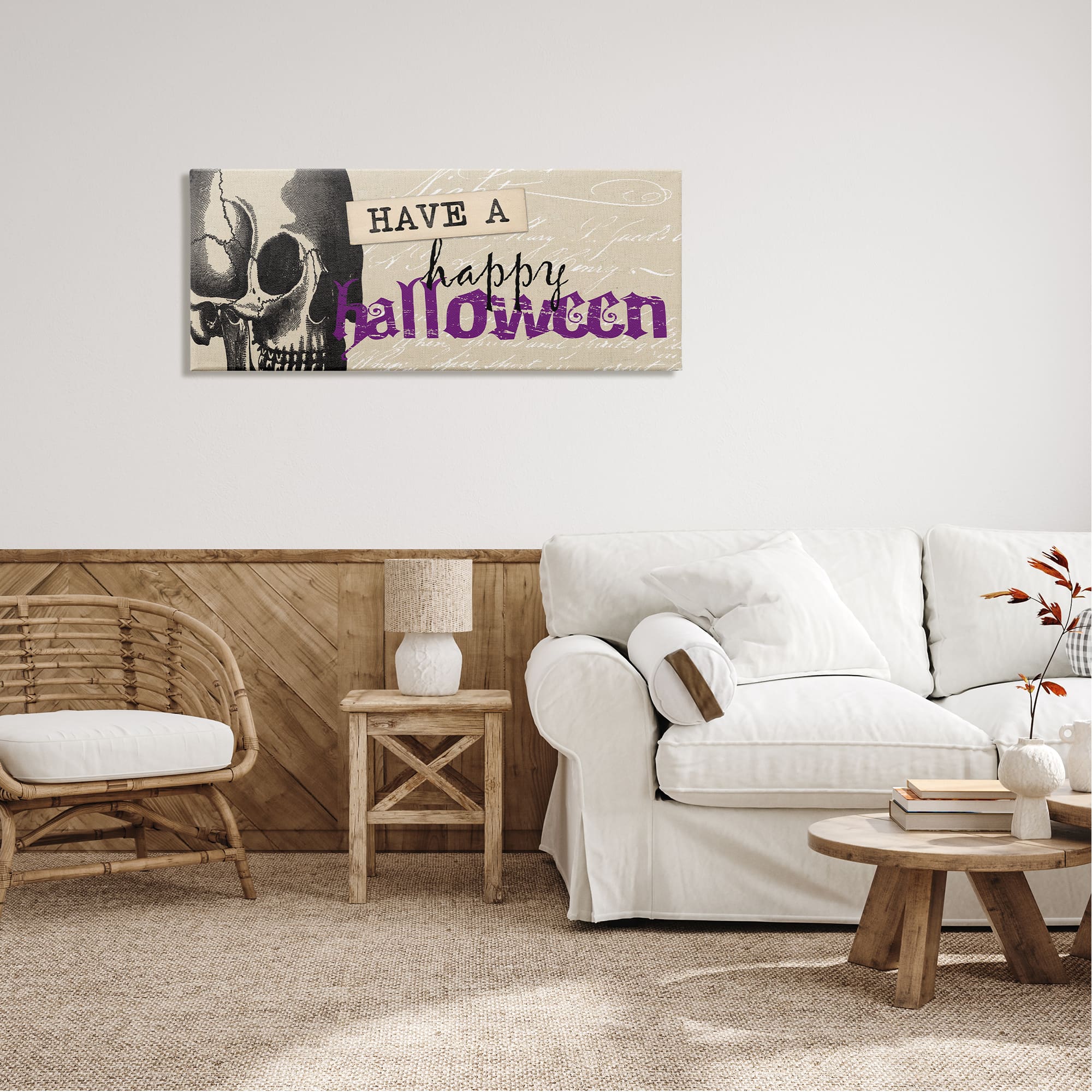 Stupell Industries Vintage Happy Halloween Skull Canvas Wall Art