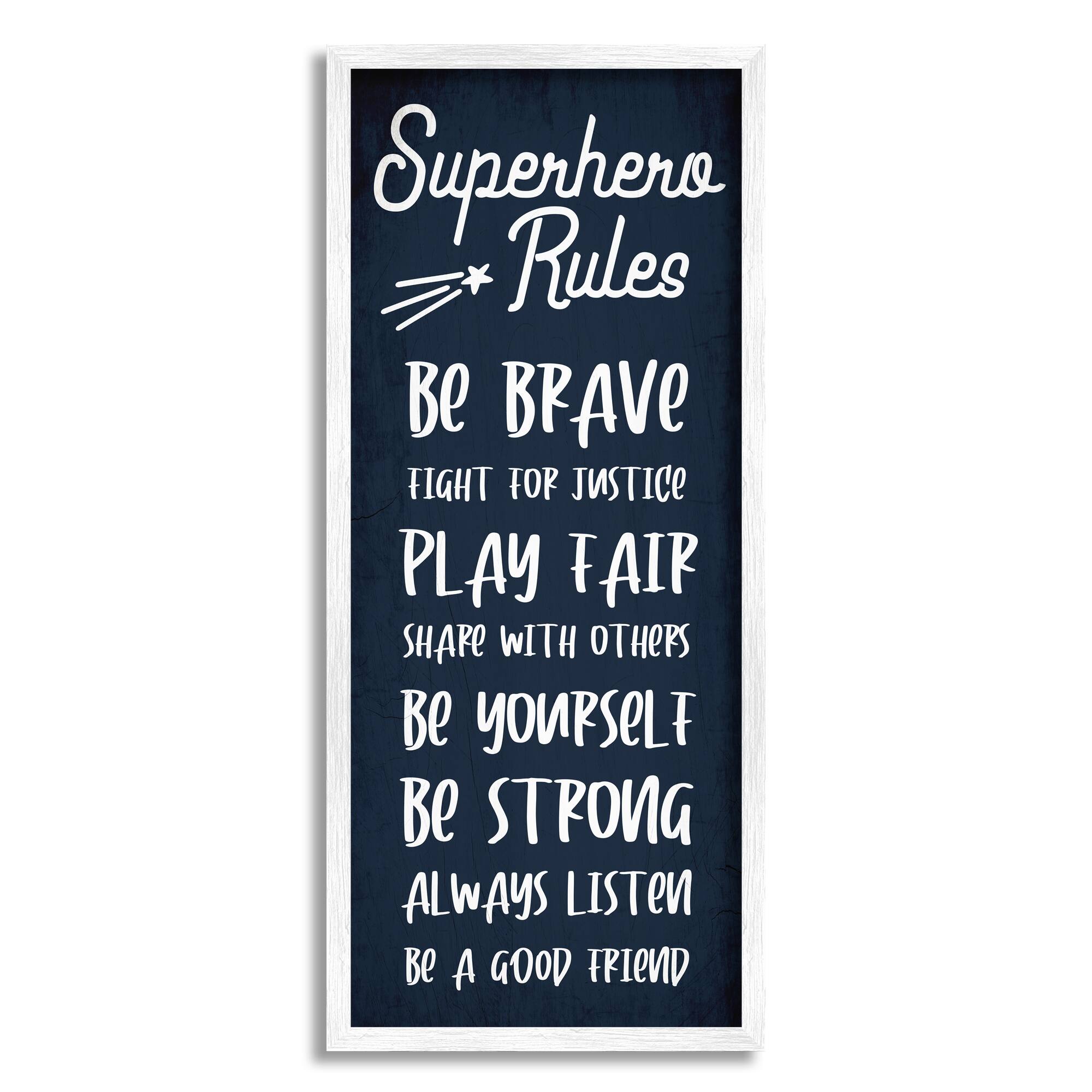 Stupell Industries Brave Superhero Rules Kid's Blue Motivational List in White Frame Wall Art