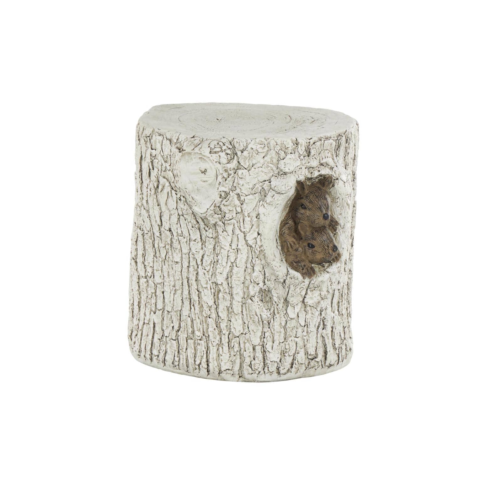 17" White MGO Squirrel Tree Trunk Garden Stool