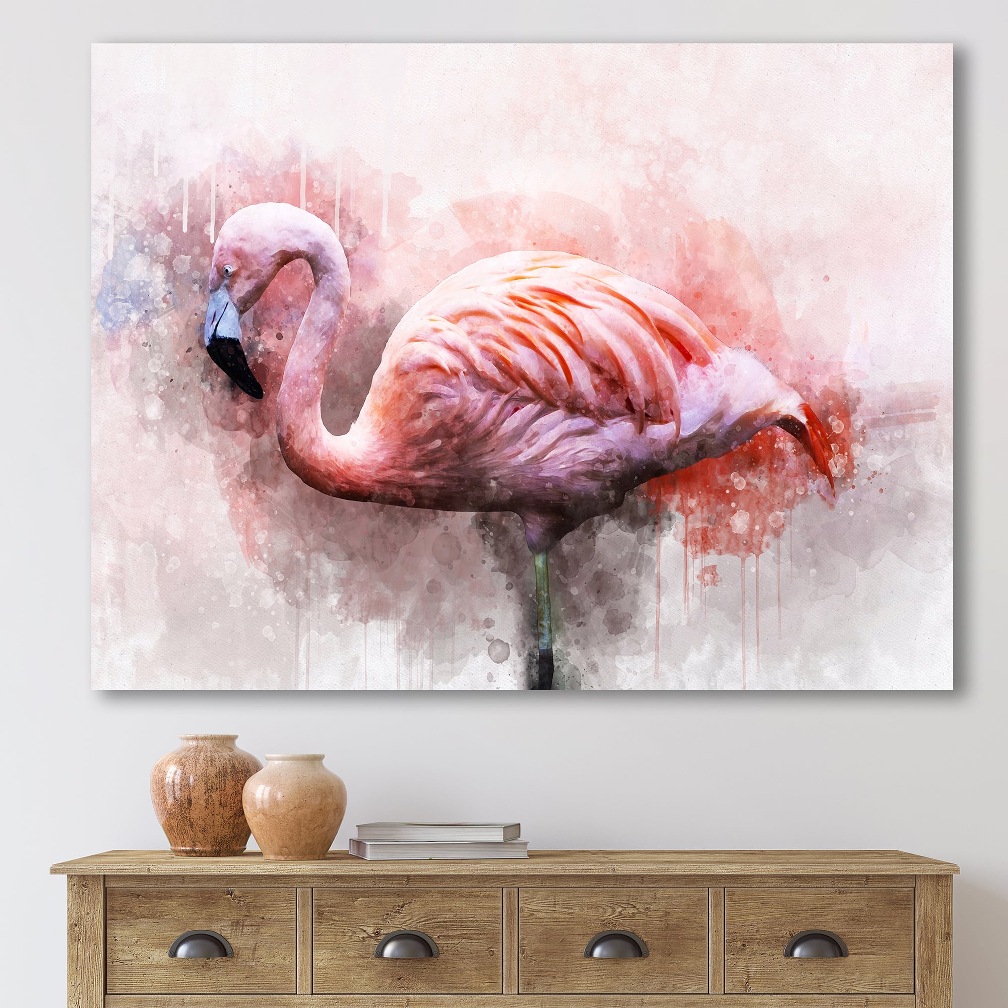 Designart - Portrait of Pink Flamingo V - Farmhouse Canvas Wall Art Print