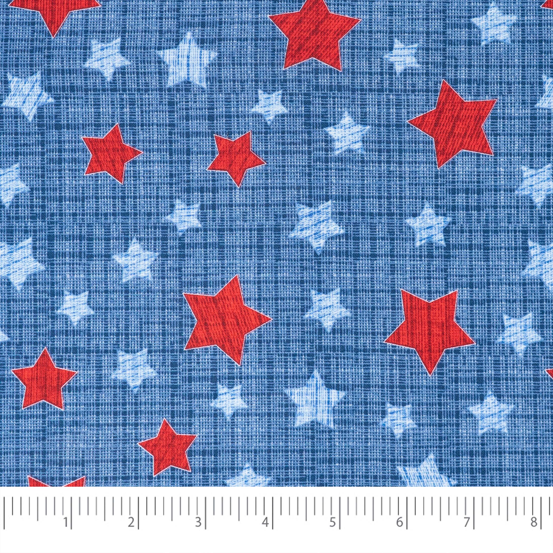 SINGER Red & Blue Stars on Texture Print Cotton Fabric