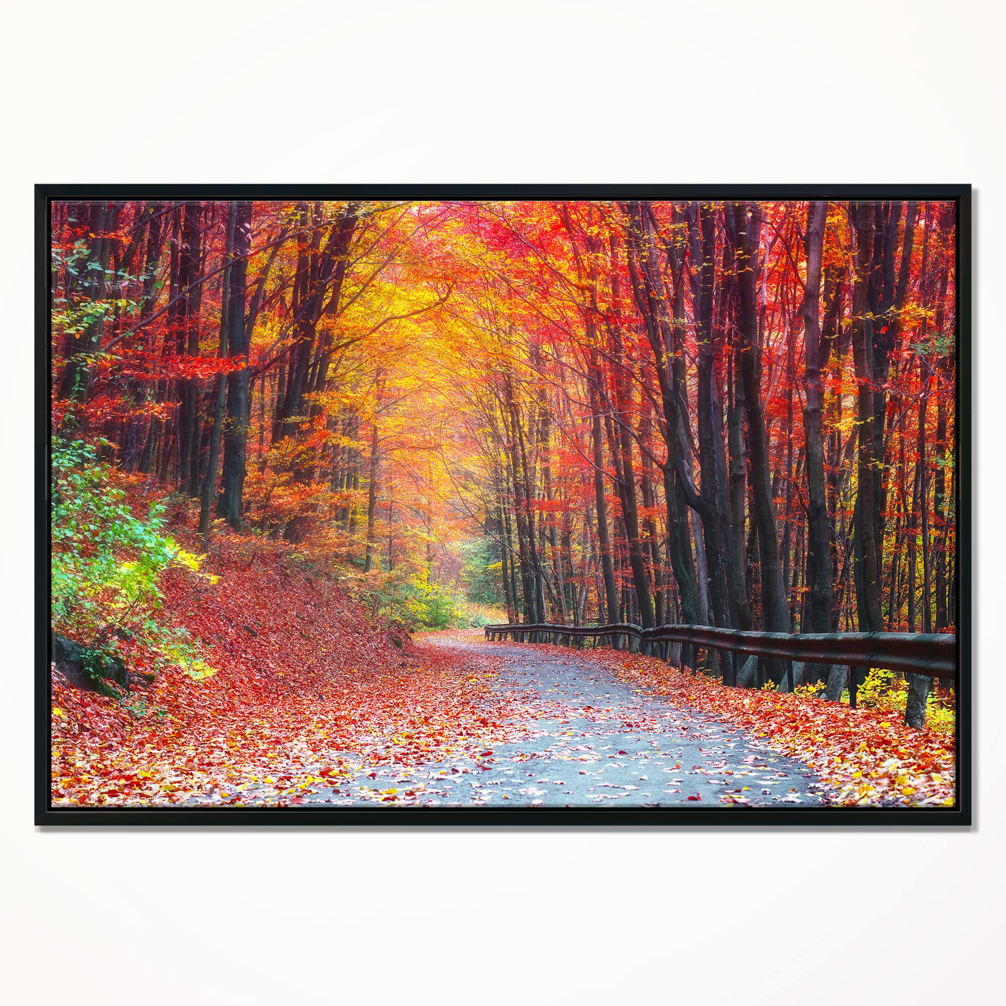 Designart - Road in Beautiful Autumn Forest - Modern Forest Framed Canvas Art