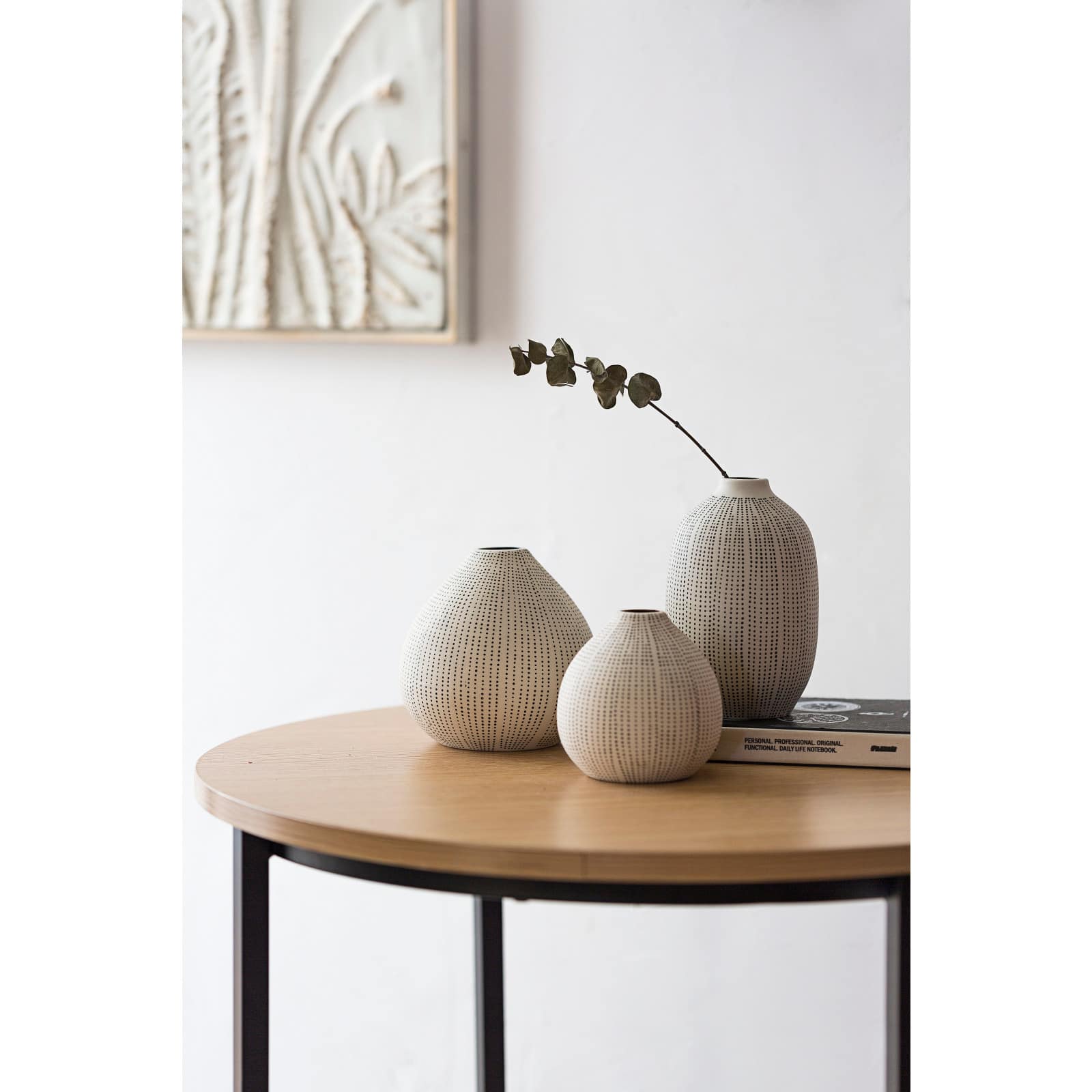 Hello Honey® White Stoneware Vases with Textured Black Polka Dots Set