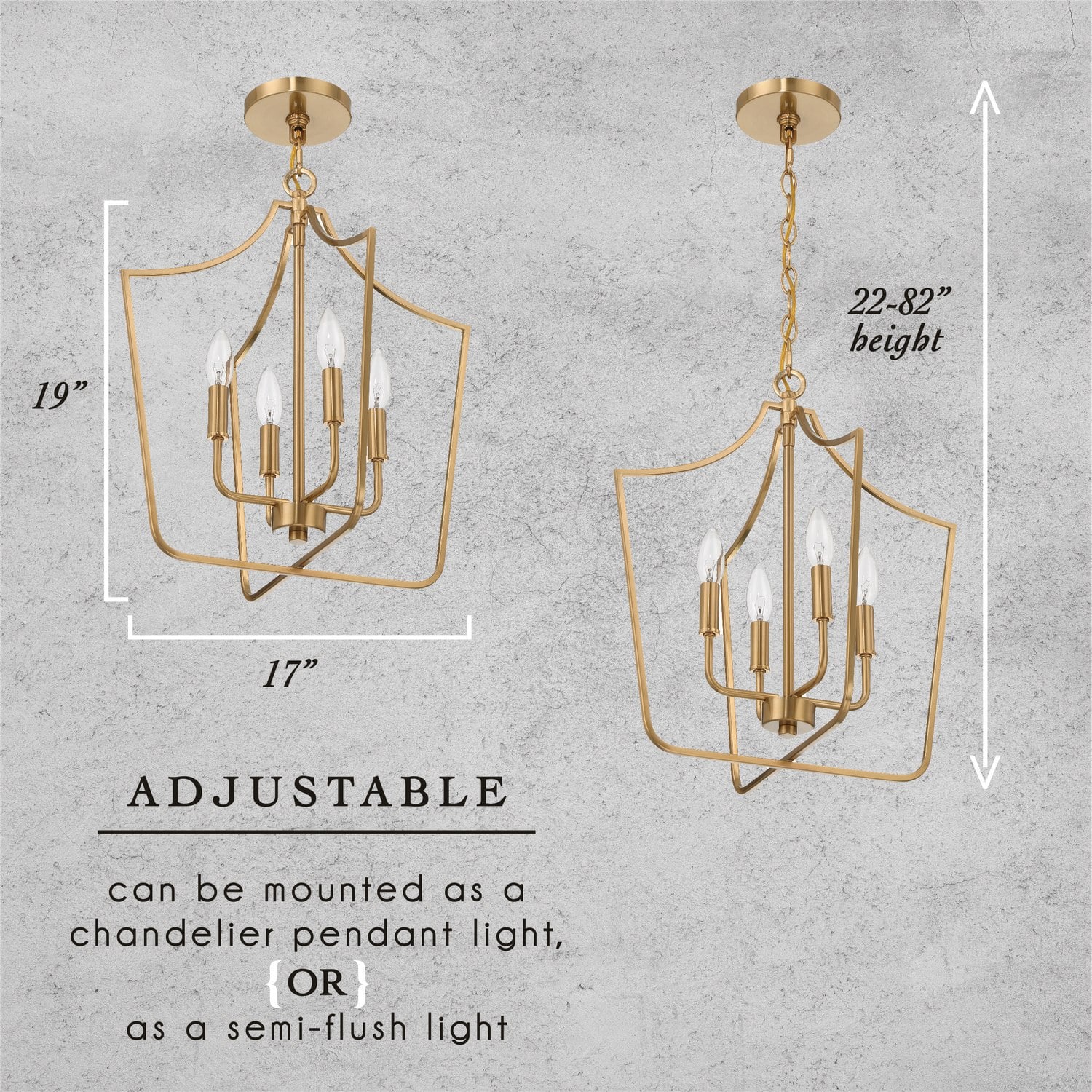Hello Honey® Constance Brushed Gold Tapered Metal 4-Light Candelabra Chandelier Style Ceiling Light