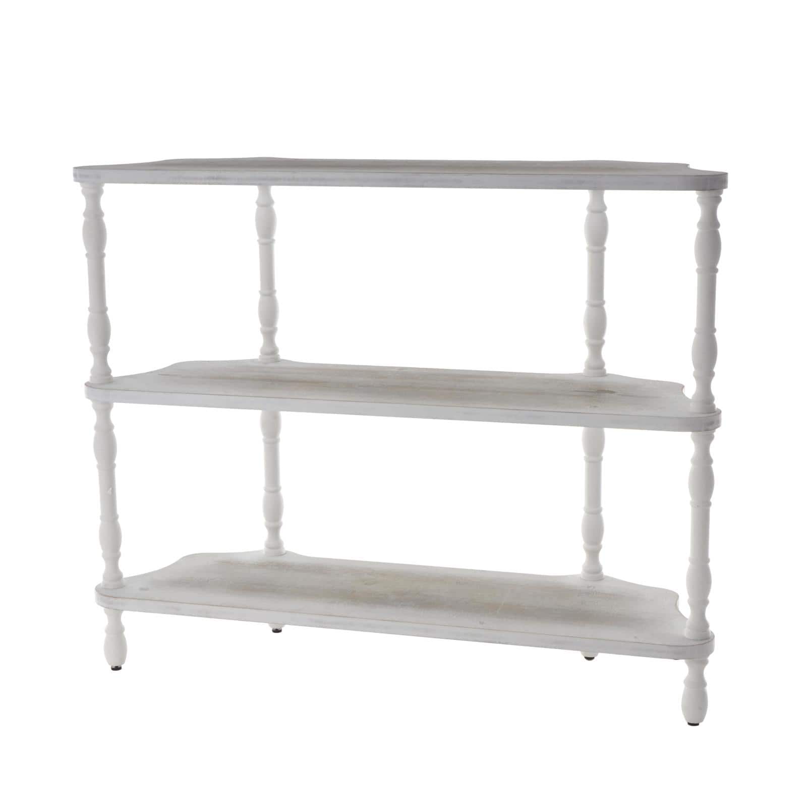 38" x 46.5" White Washed Wooden 2 Shelf Storage Shelving Unit