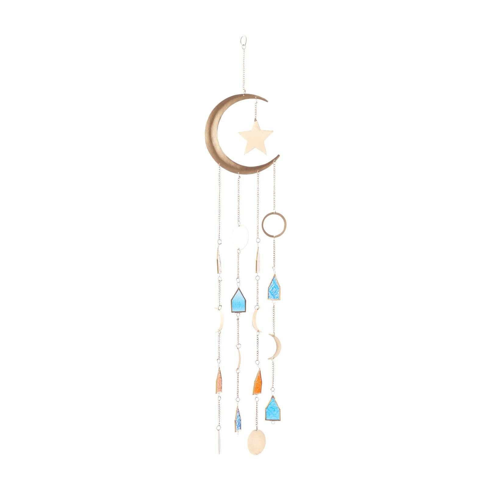 Gold Contemporary Moon and Sun Windchime, 8" x 2" x 42"