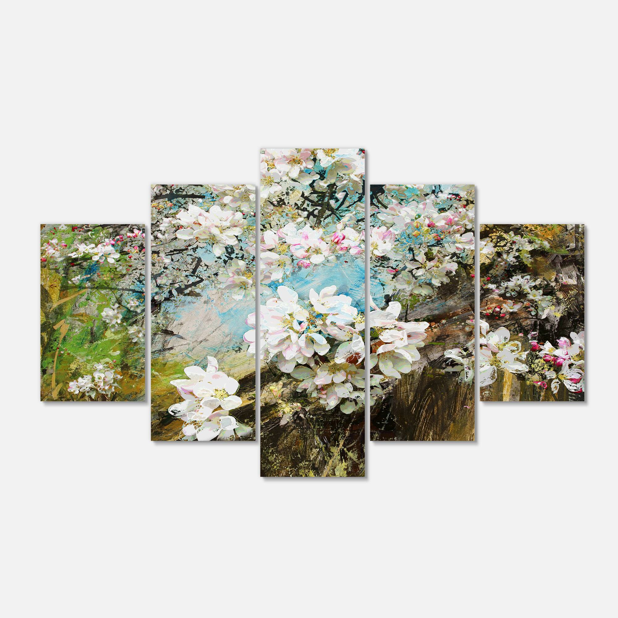 Designart - Apple Blossoms With White Flowers - White