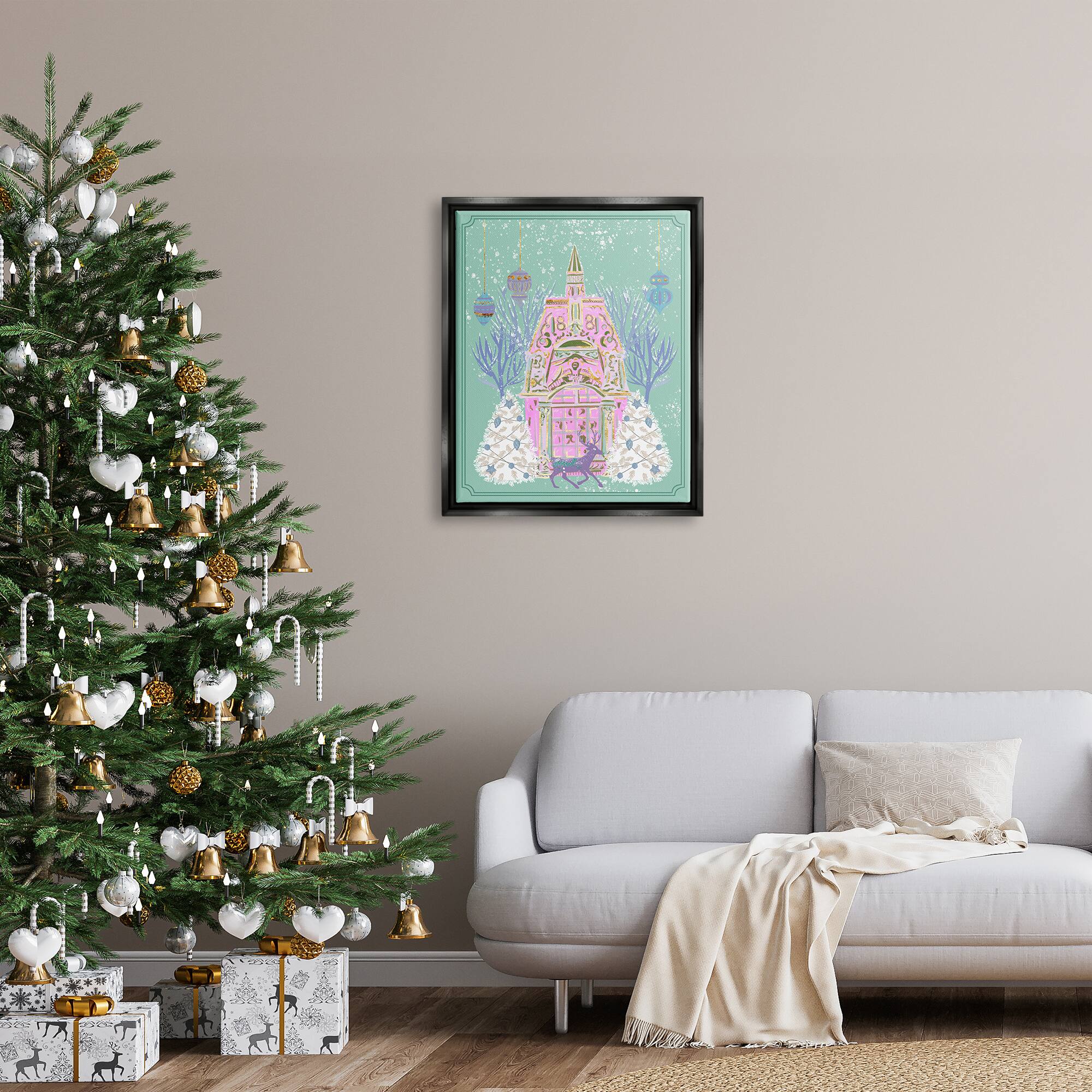 Stupell Industries Pastel Holiday Snowy Architecture Framed Floater Canvas Wall Art