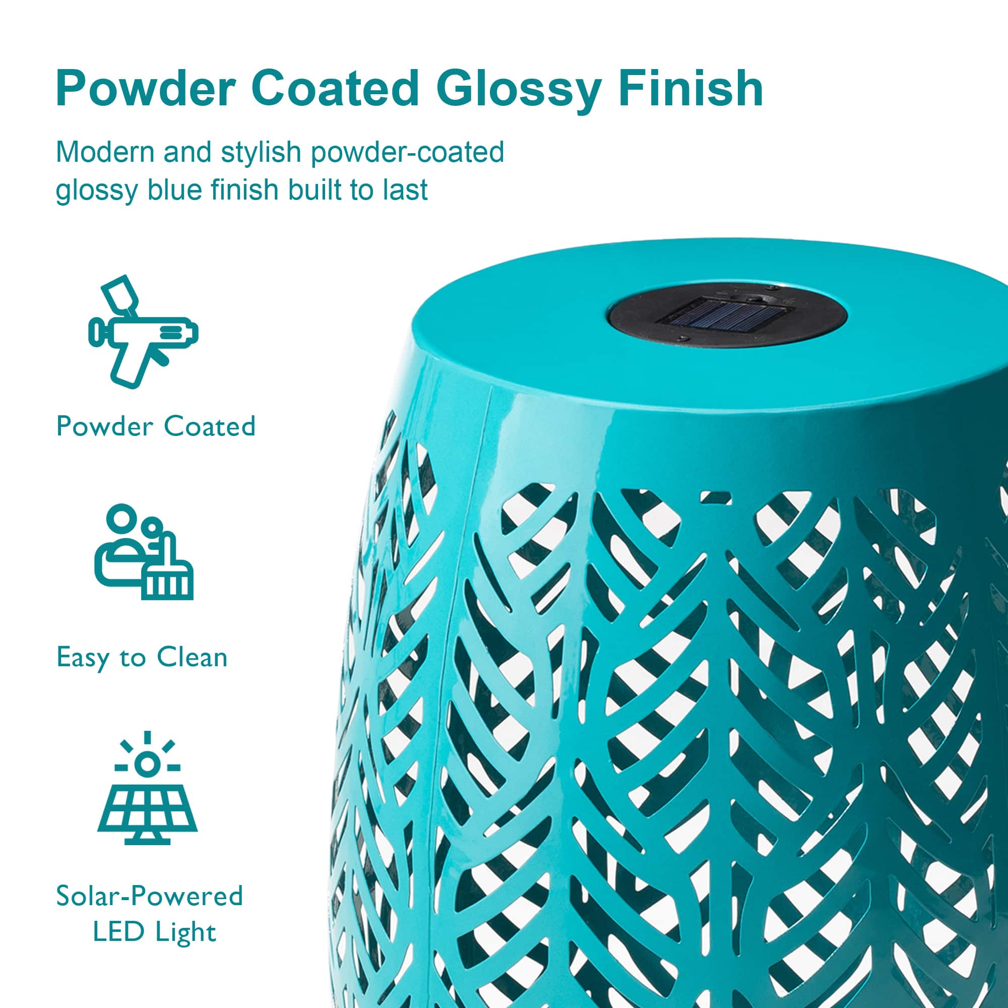 Glitzhome® 18.25" Multifunctional Solar Powdered Iron Leaf Cutout Garden Stool