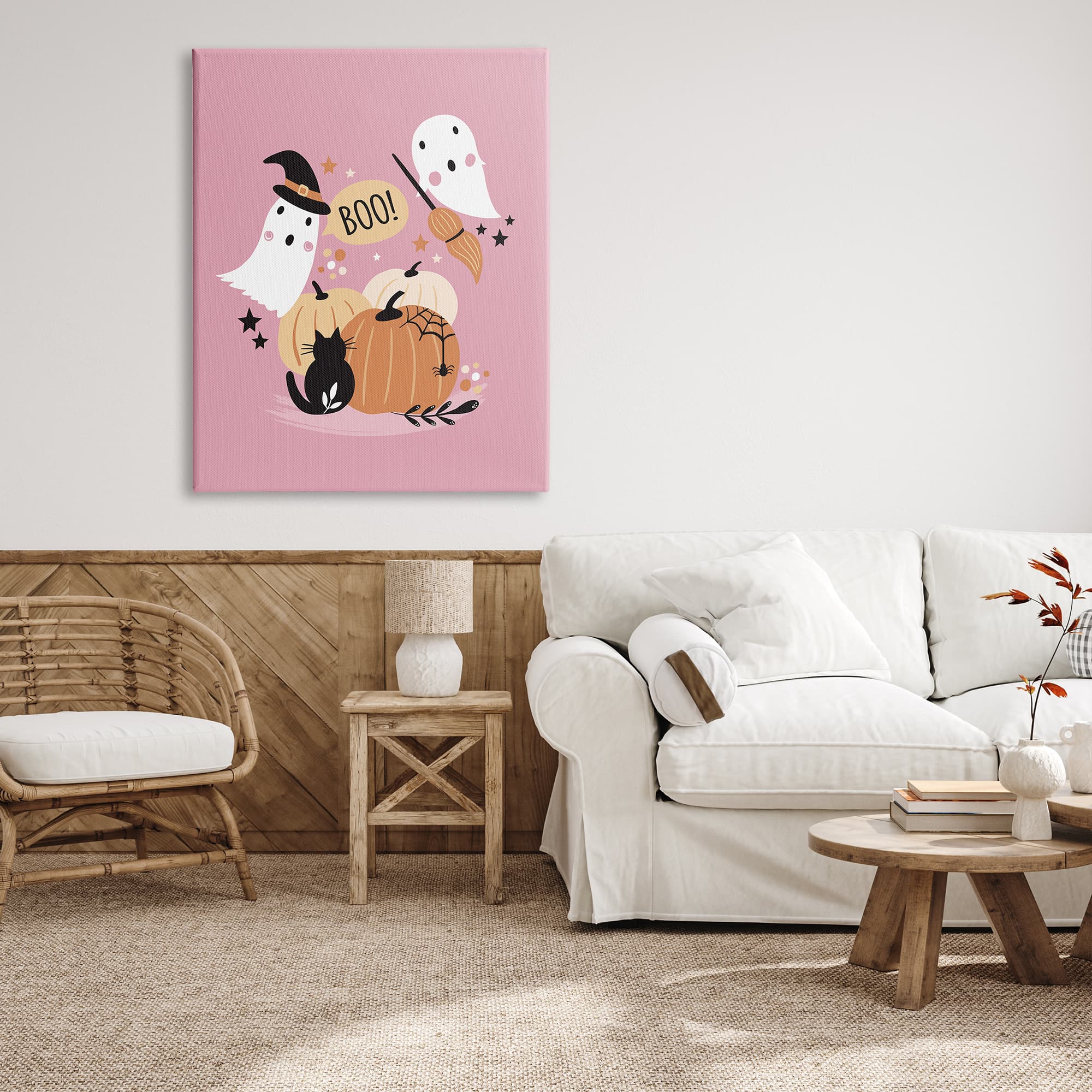 Stupell Industries Pink Boo Halloween Ghosts Canvas Wall Art