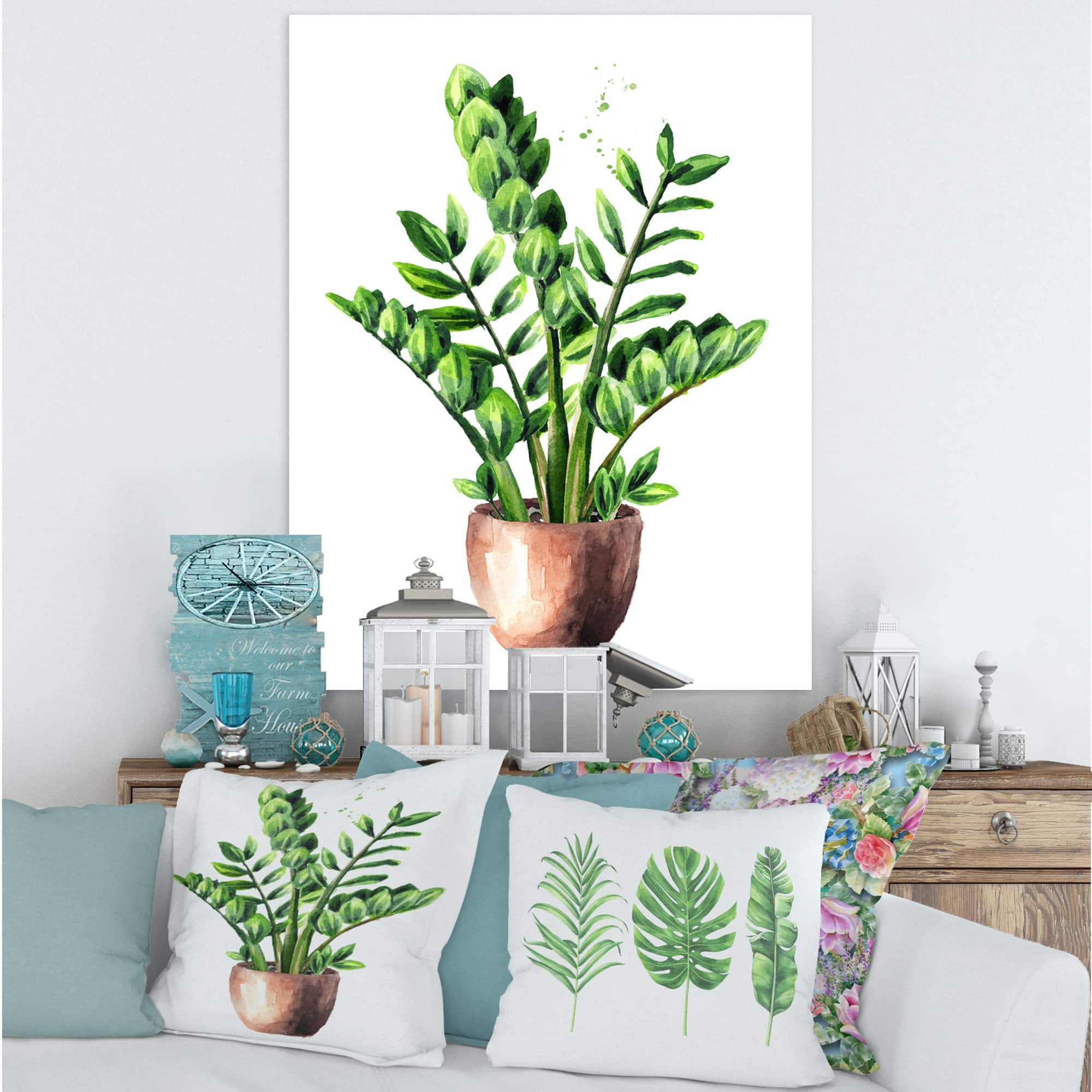 Designart - Zamioculcas Tropical Plant With Green Leaves - Traditional Canvas Wall Art Print