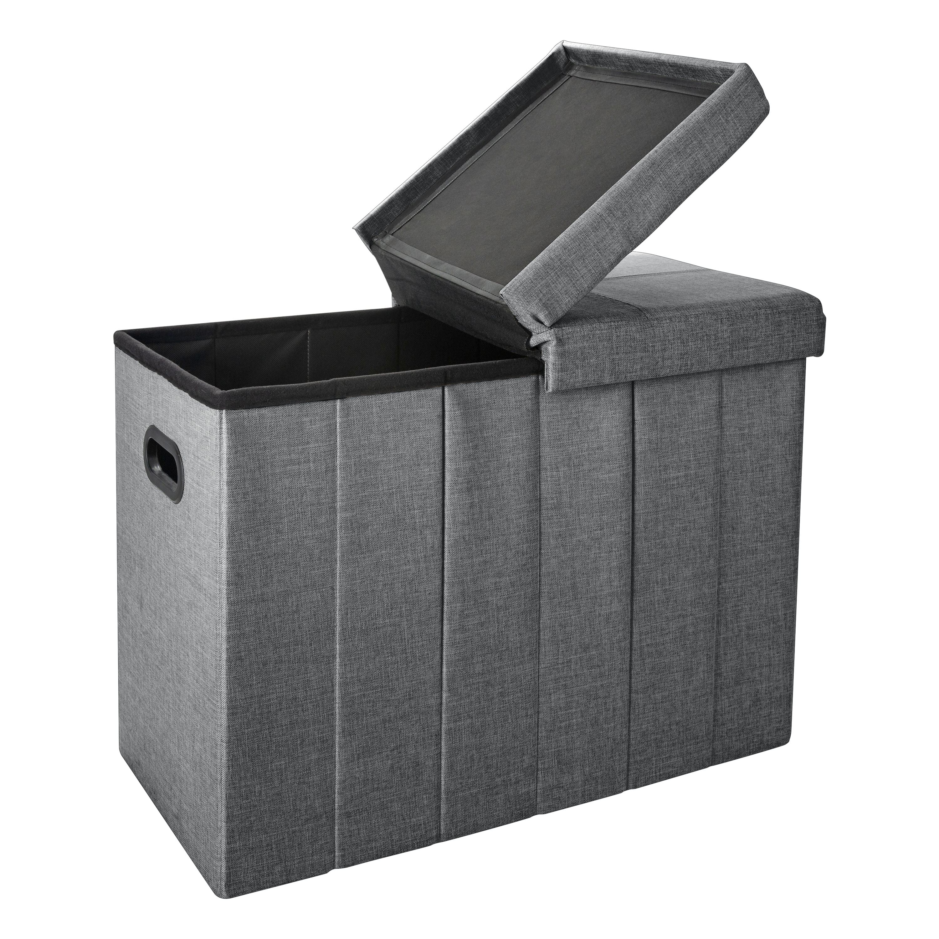 Simplify Gray Collapsible Flip Top Hamper Ottoman