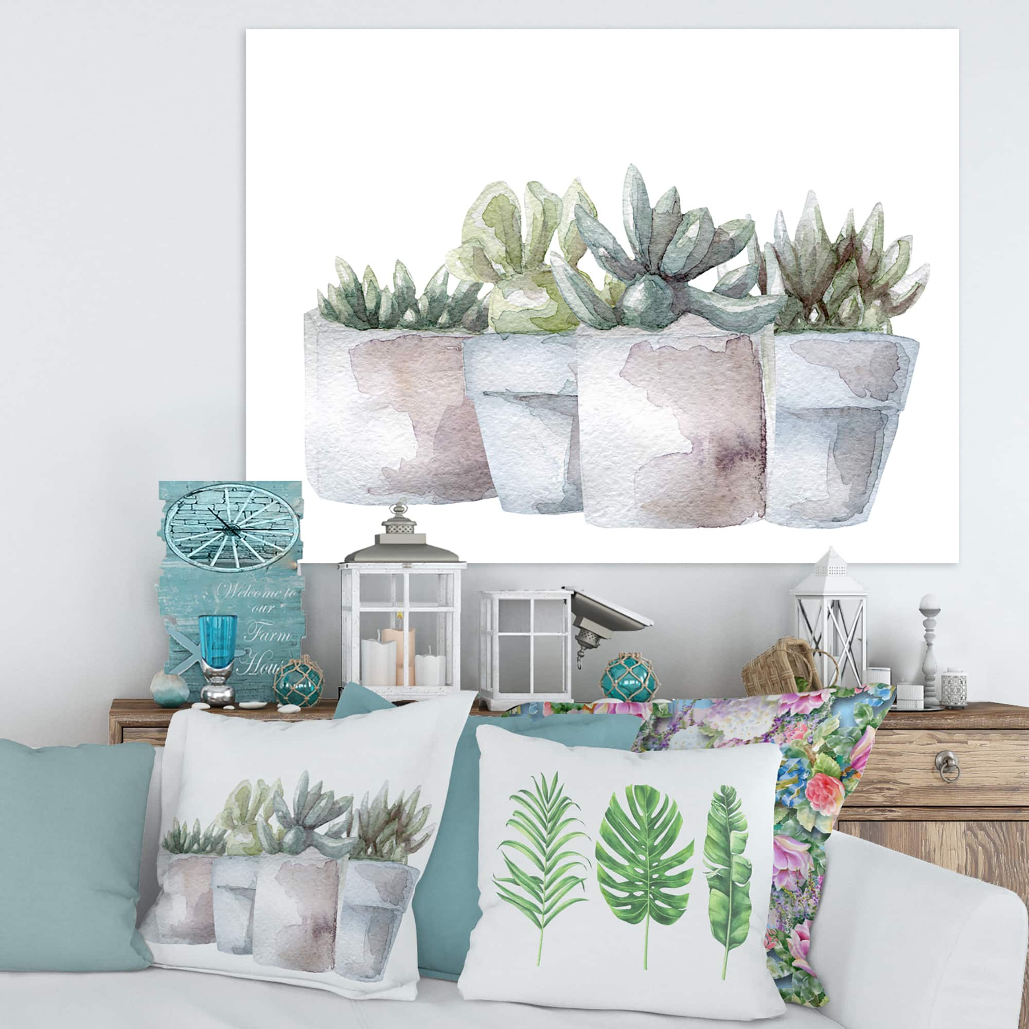 Designart - Cactus and Succulent House Plants III - Farmhouse Canvas Wall Art Print