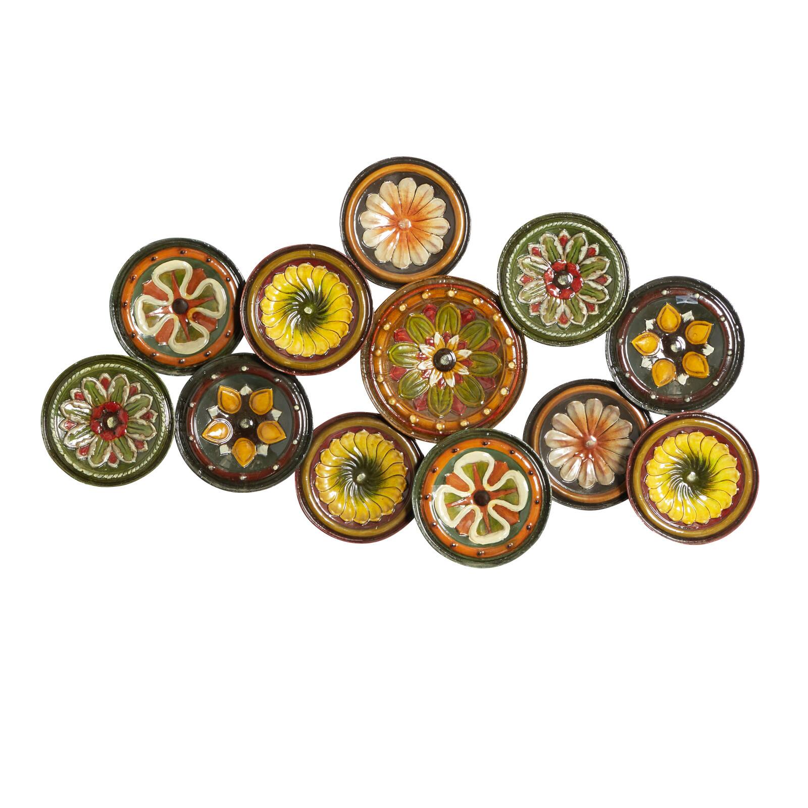 Green & Yellow Iron Floral Plates Wall Decoration