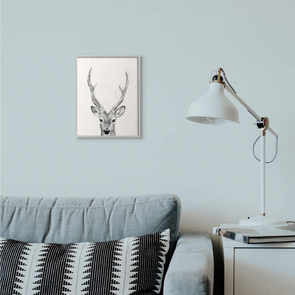 Stupell Industries Deer Portrait Grey Drawing Design Framed Wall Art