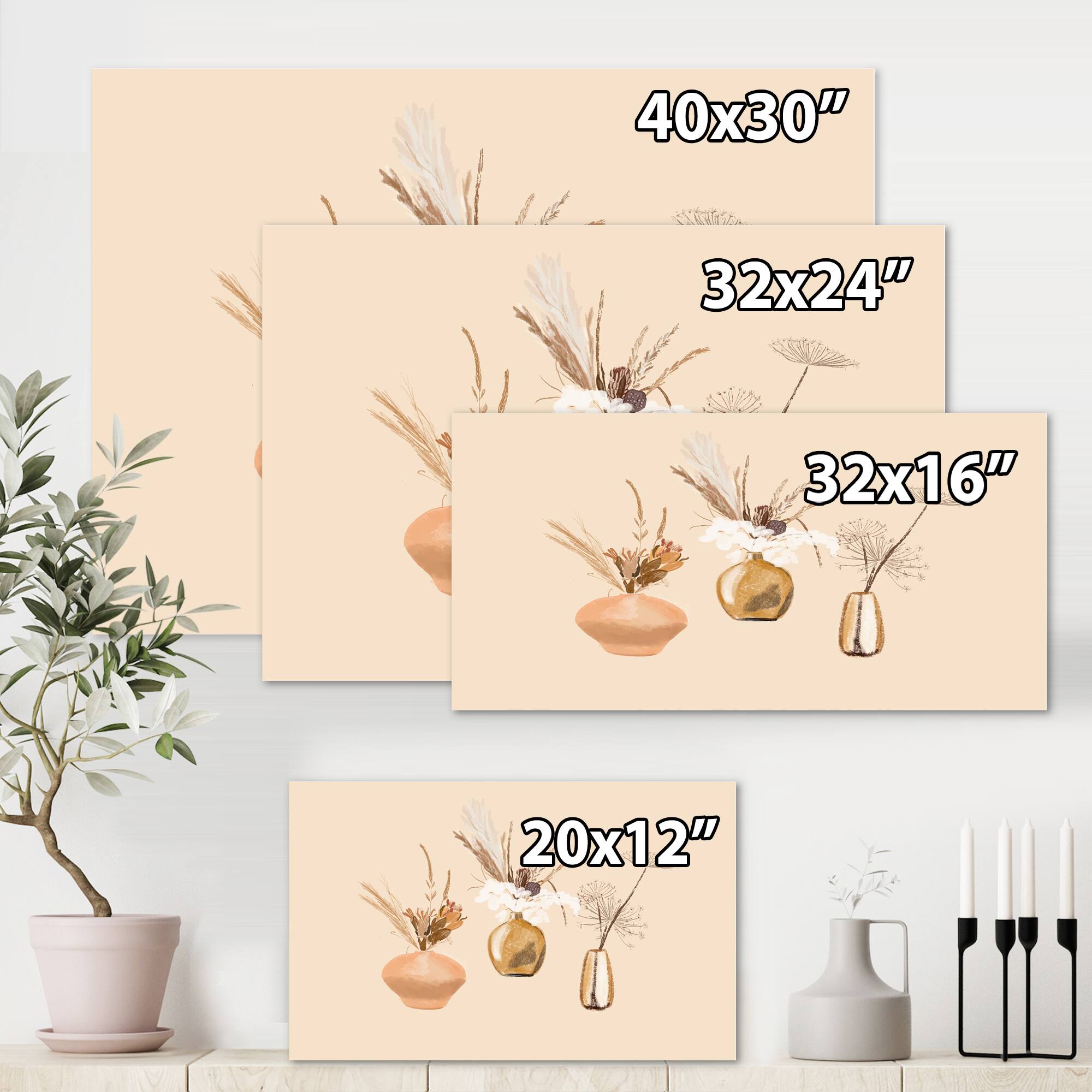 Designart - Bouquets Of Wildflowers In Gold Vases I
