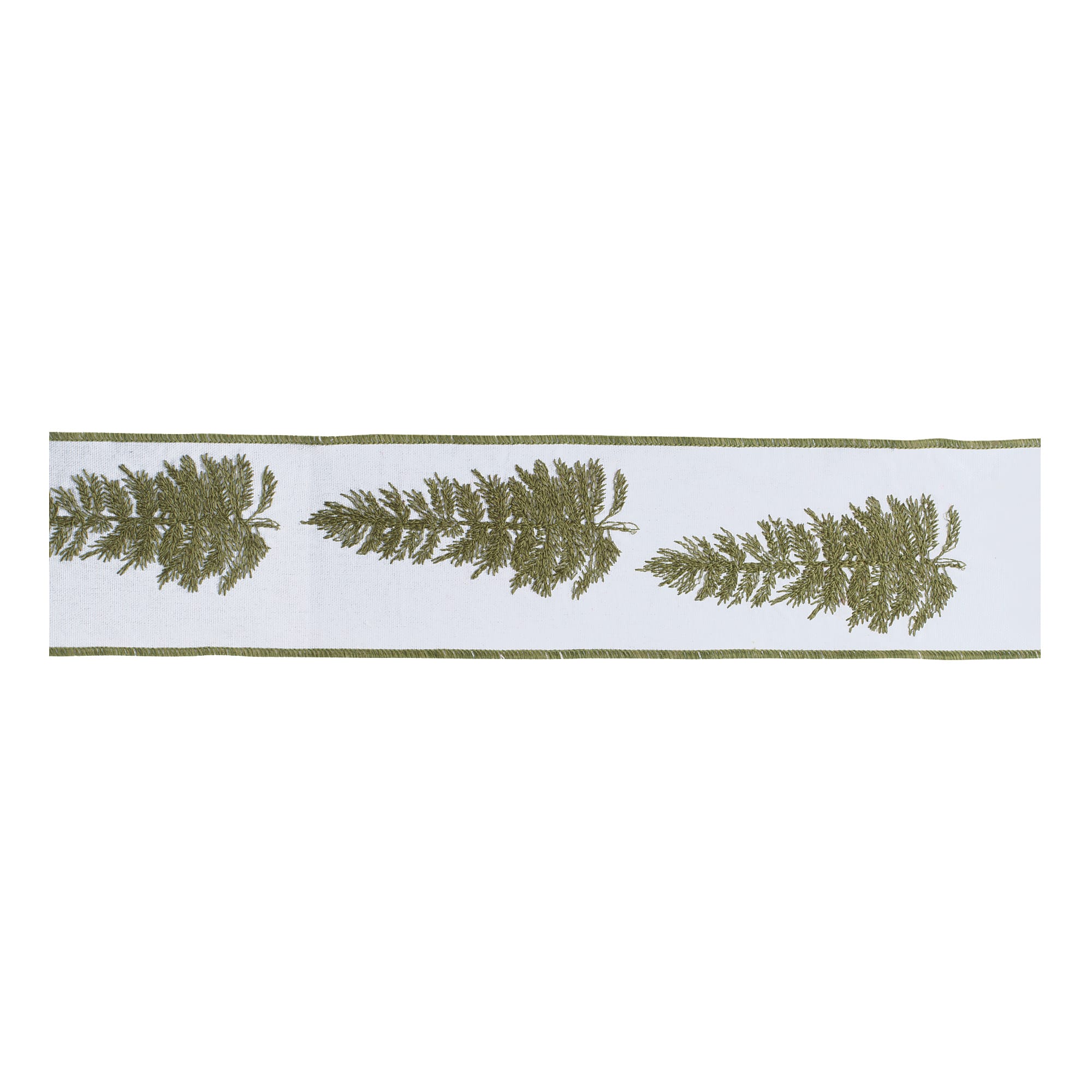 Melrose 4" x 5yd. Green & White Embroidered Pine Branch Wired Ribbon